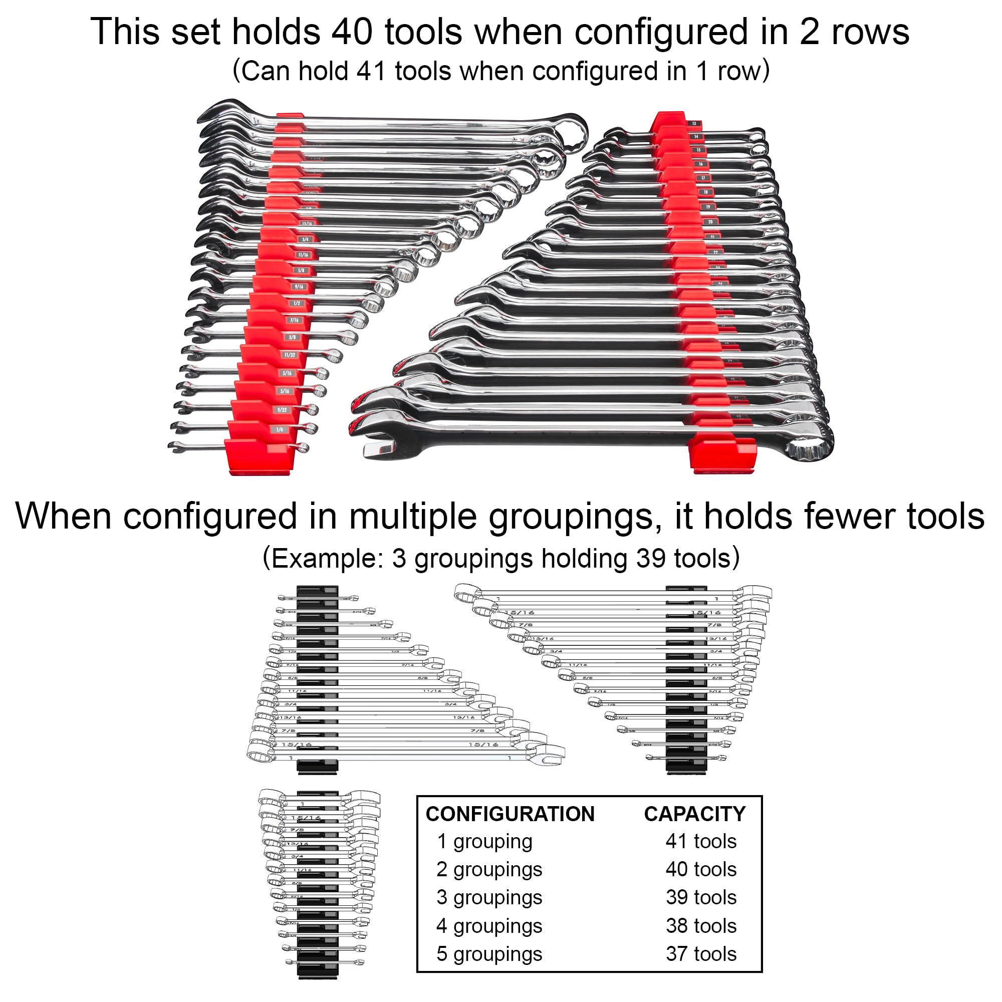 Ernst Manufacturing Wrench Pro - Modular Wrench Organizer for 40 Tools with Magnetic Base (Patented) - Made in the USA