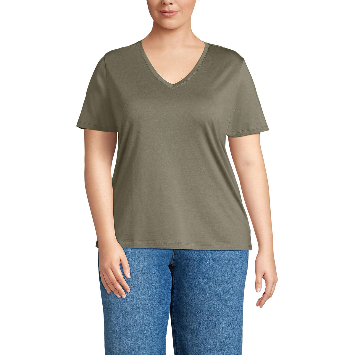 Lands' End Women's Relaxed American-Grown Supima Cotton V-Neck T-Shirt