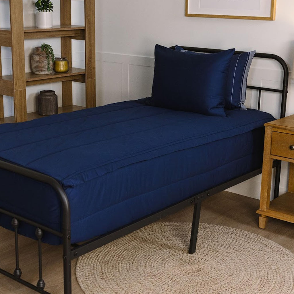 Beddy's Navy Blue All-in-One Zipper Bedding Set - Minky Lined - Twin | Smooth-Glide Zippers, Durable Construction, Easy To Make & Wash, 100% Cotton Exterior, Includes Pillowcase & Sham
