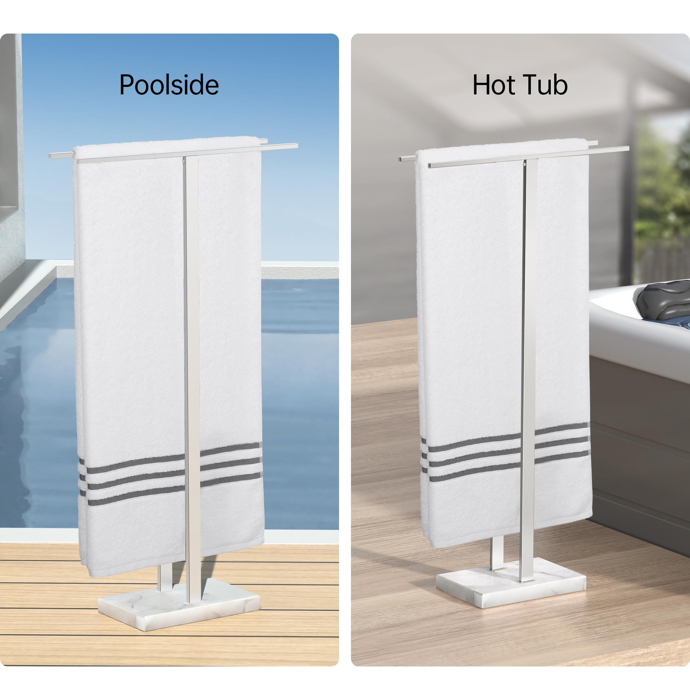KES Standing Towel Rack with Black Natural Marble Base, 2-Tier Towel Rack Stand for Bathroom Floor, Bath Towel Holder Fits Bath Towel & Hand Towel,18/8 Stainless Steel, BTH217-BBK