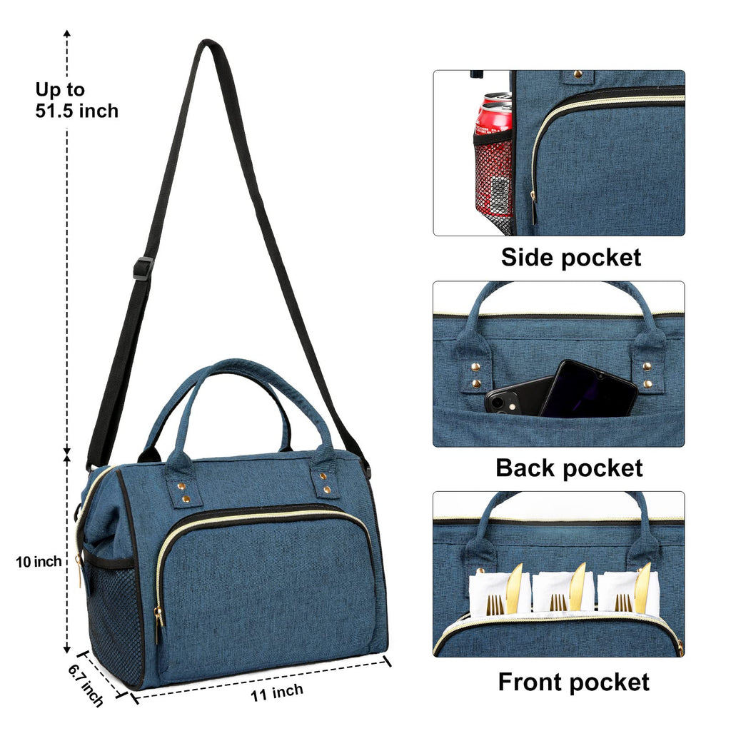 IDEATECH Insulated Lunch Box for Women & Men, Stylish Ladies Lunch Bag for Work, Leak Proof Portable Cooler Bag for Picnic, Black Lunch Tote Bags with Adjustable Shoulder Strap, Gifts for Mom (Black)