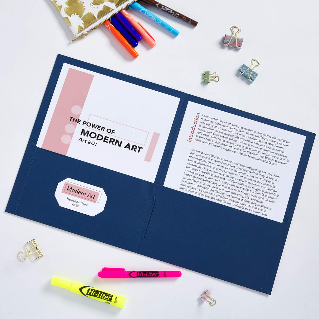 Avery Two Pocket Folders, Holds up to 40 Sheets, Business Card Slot, Ideal for Portfolios, Presentations and School, Dark Blue, Box of 25 (47985)