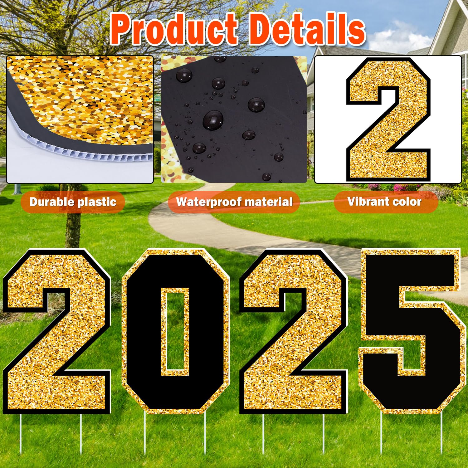 Multiwins 16 PCS Graduation Yard Signs, Black Gold Graduation Yard Signs Class Of 2025, 16 Inches Large Congrats Grad 2025 Yard Signs with Stakes For 2025 Graduation Decorations
