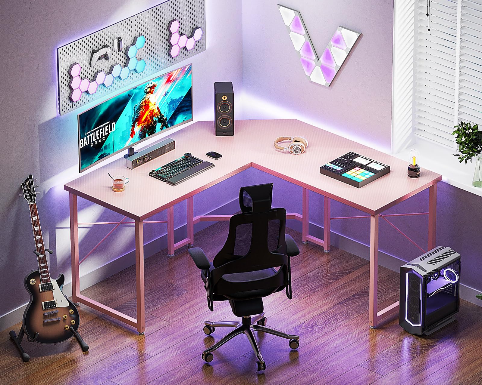 Casaottima 47 inch L Shaped Gaming Desk, Corner Desk Gaming Table for Home Office, Computer Desk Sturdy Writing Workstation for Small Space, Easy to Assemble, Black