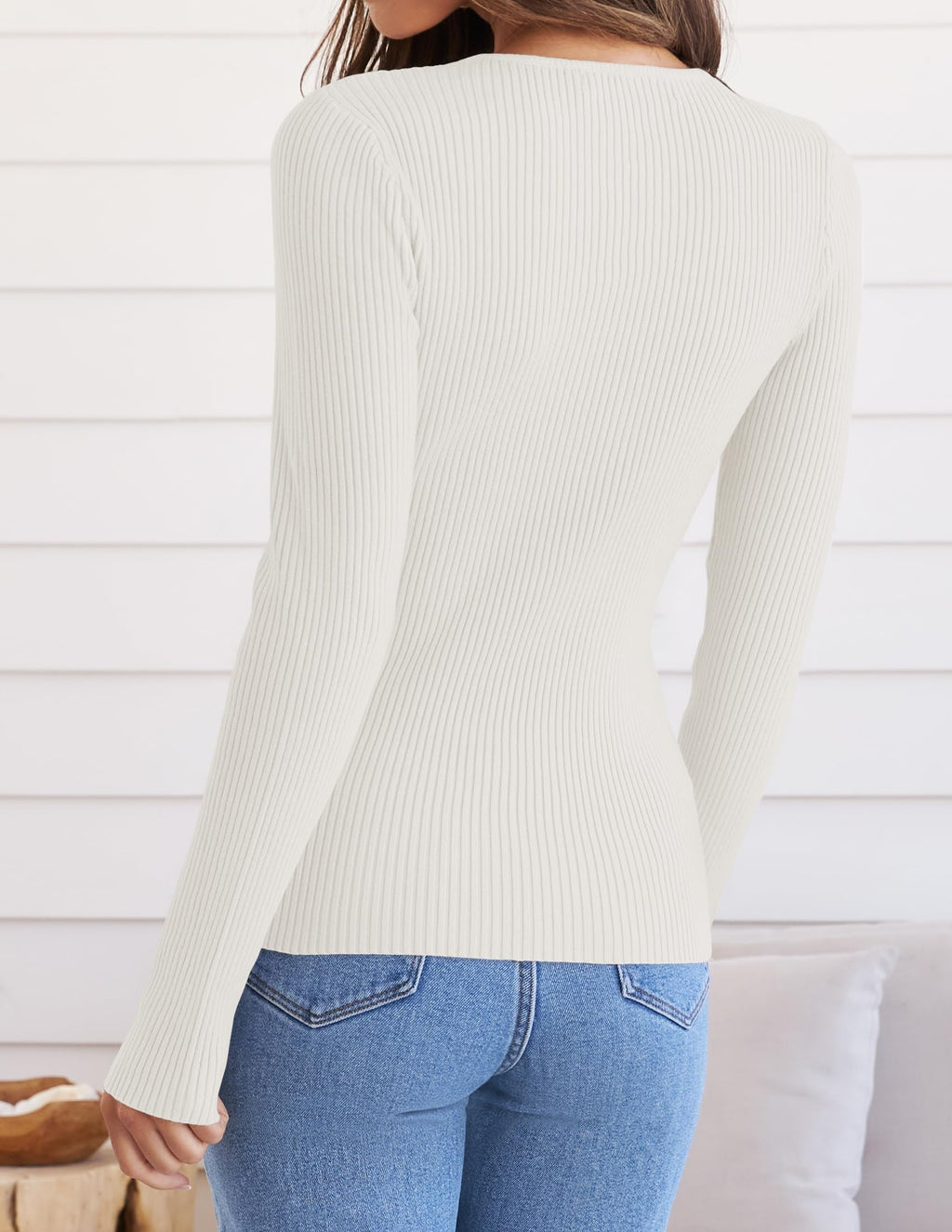 ZESICA Women's Long Sleeve Crewneck Shirts 2026 Spring Ribbed Knit Sweater Slim Fitted Casual Basic Tee Tops