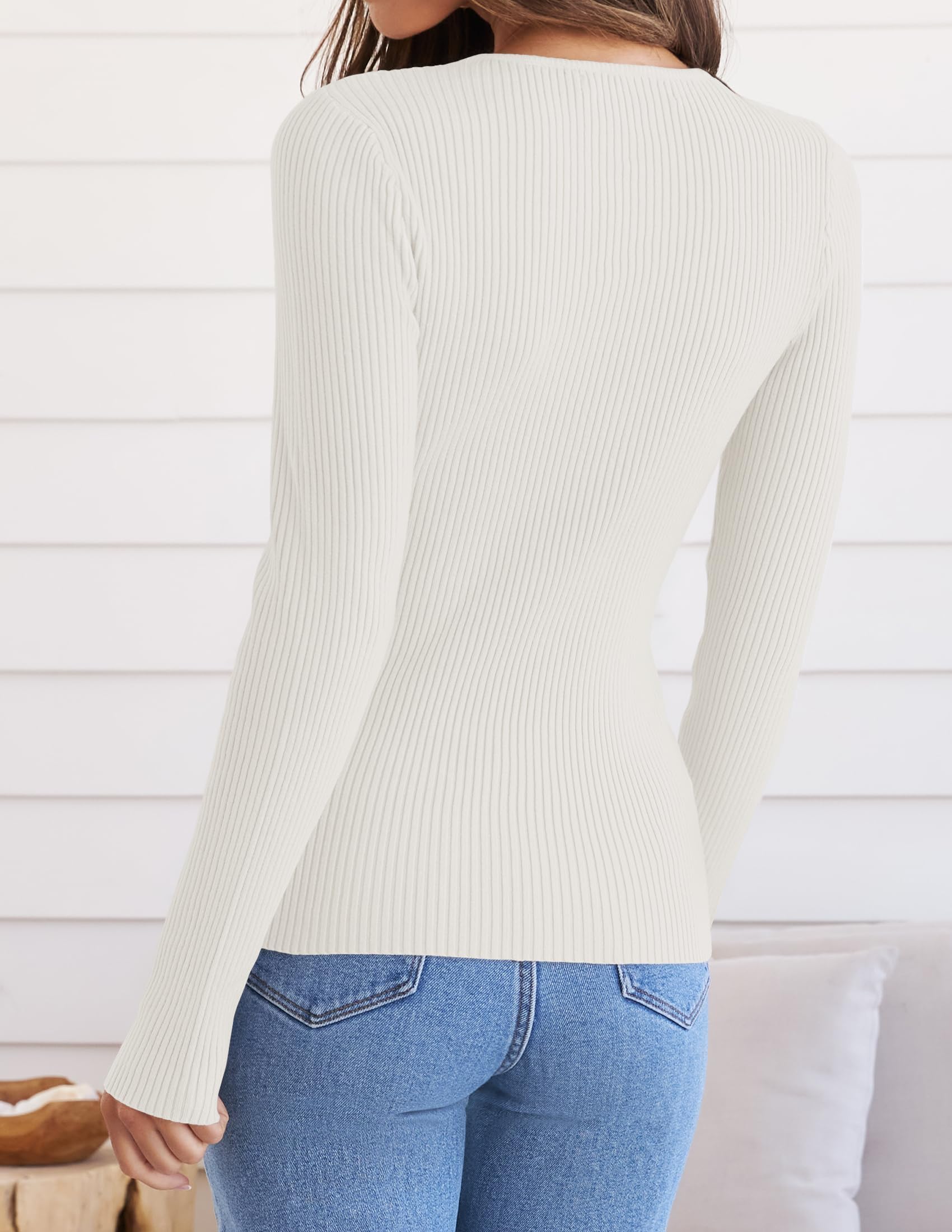 ZESICA Women's Long Sleeve Crewneck Shirts 2026 Spring Ribbed Knit Sweater Slim Fitted Casual Basic Tee Tops