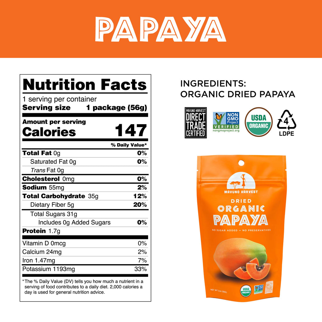 Mavuno Harvest Organic Dried Fruit Variety Pack | Dried Mango, Papaya, Pineapple, Banana, Jackfruit, & Tropical Mix | Healthy, Vegan, No Sugar Added, Non GMO Snacks for Kids & Adults | 2 Ounce, 6 Pack