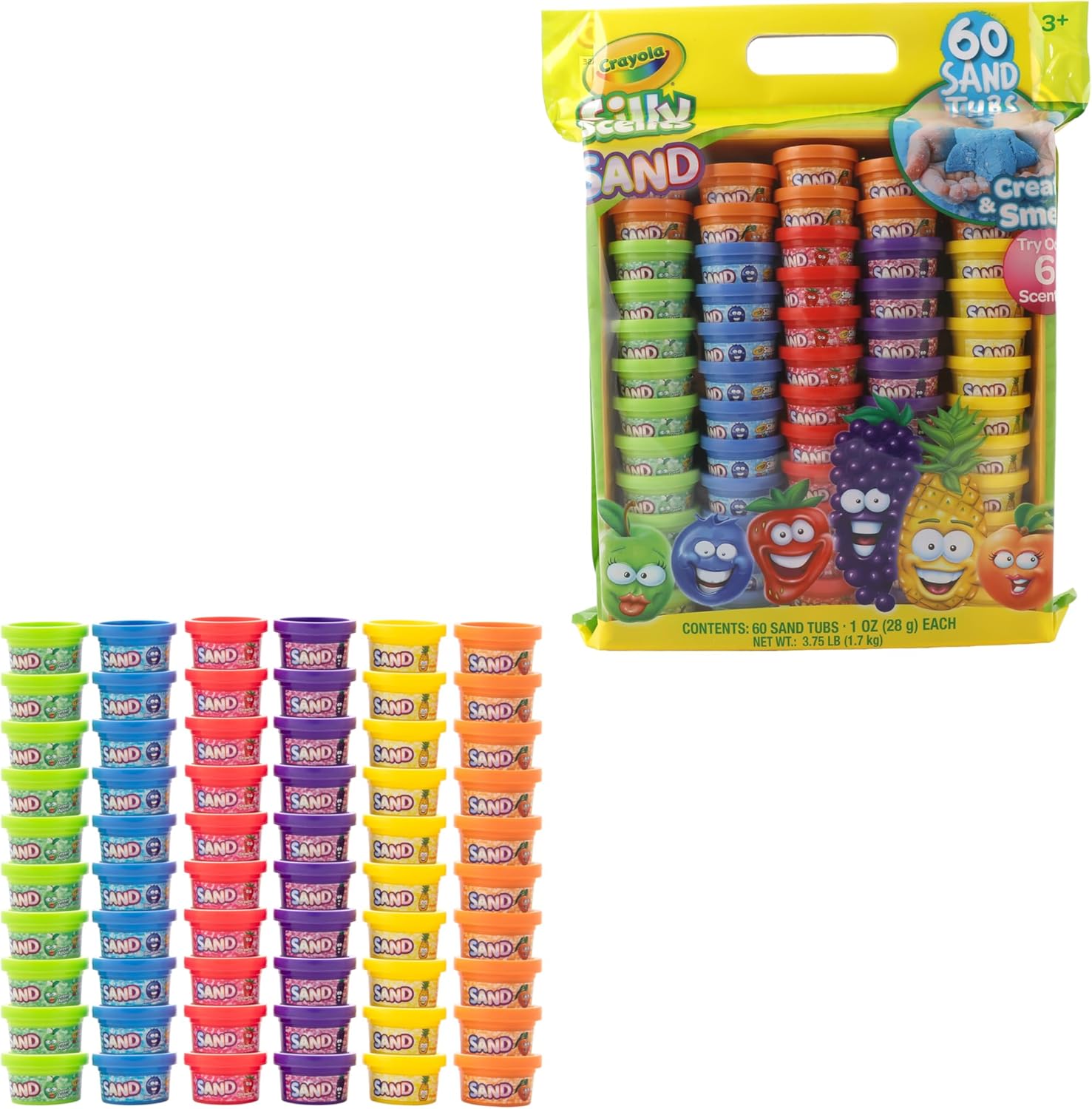 Crayola Silly Scents Play Sand – 60 Mini 1oz Tubs of Moldable Sensory Sand in 6 Bright Colors | Easter Day Party Favors, Classroom Prizes, Sensory Toys, Fidget & Creativity