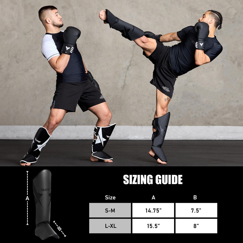 Elite Sports Muay Thai Shin Guards Kickboxing MMA Muay Thai Leg Instep Protective Pads, Martial Art Kicking Sparring Training Gear for BJJ Karate Boxing Taekwondo