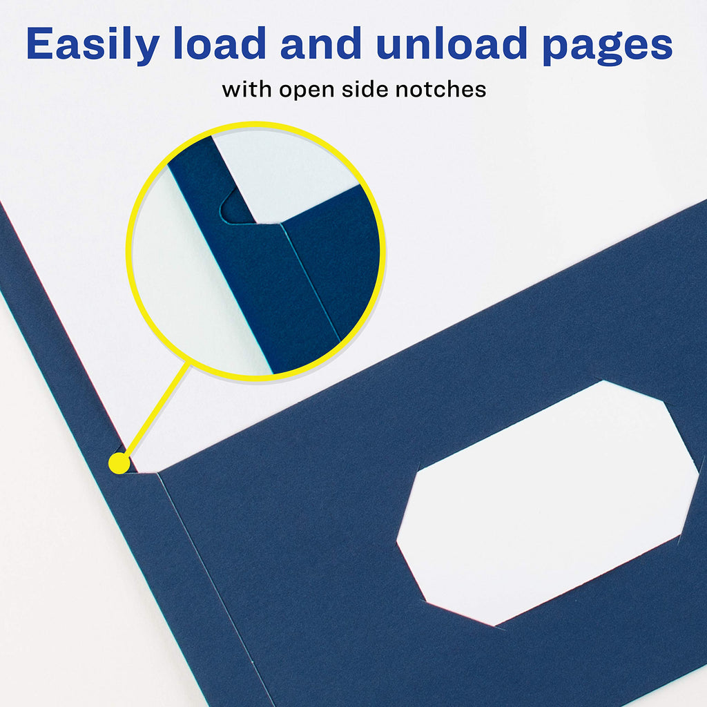 Avery Two Pocket Folders, Holds up to 40 Sheets, Business Card Slot, Ideal for Portfolios, Presentations and School, Dark Blue, Box of 25 (47985)