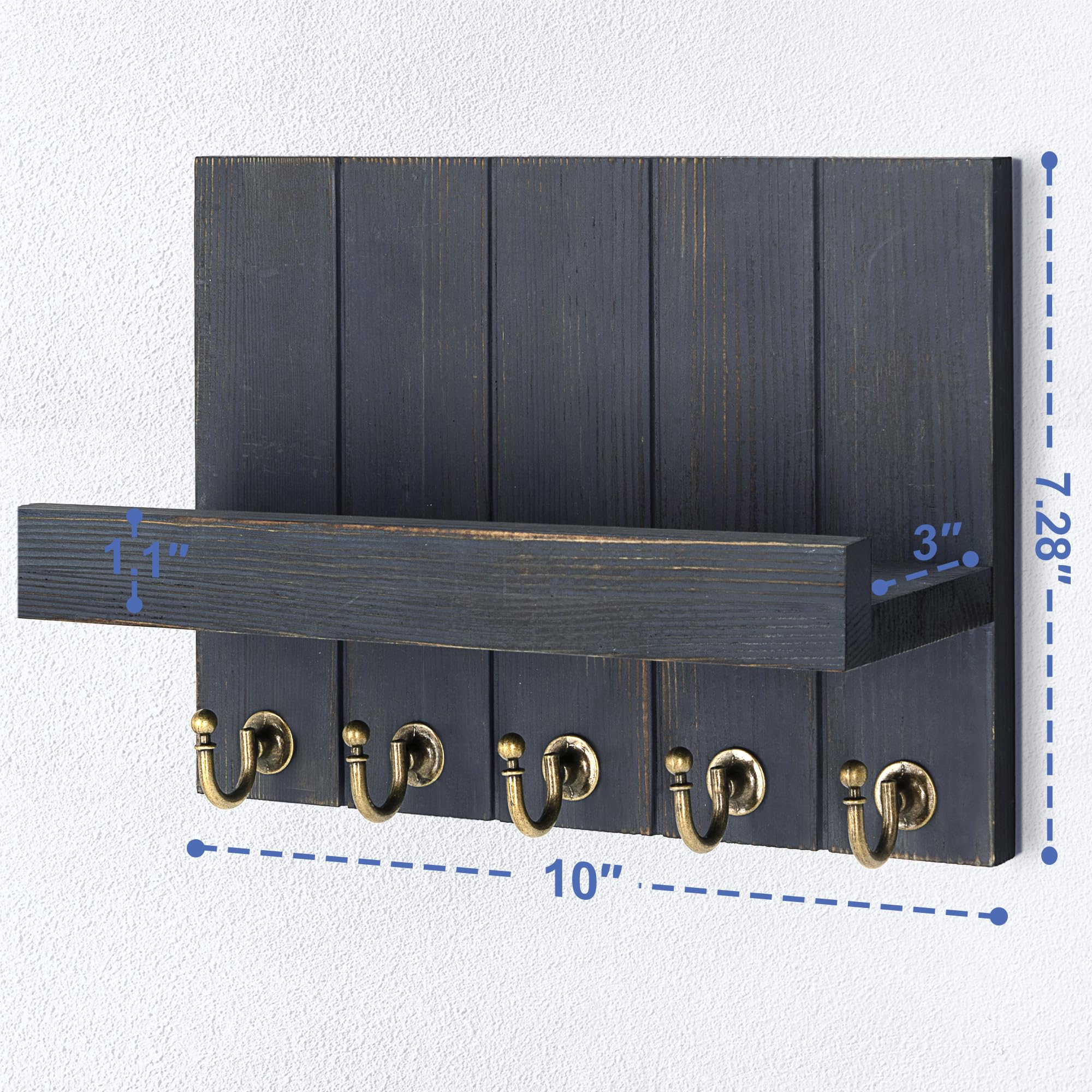 Rebee Vision Acacia Wood Key Holder Wall Mount – Farmhouse Key Holder for Wall & Mail Organizer with Shelf for Home Decor – Ideal for Apartment Essentials (Acacia Wood, 3.54" x 10" x 7.28")