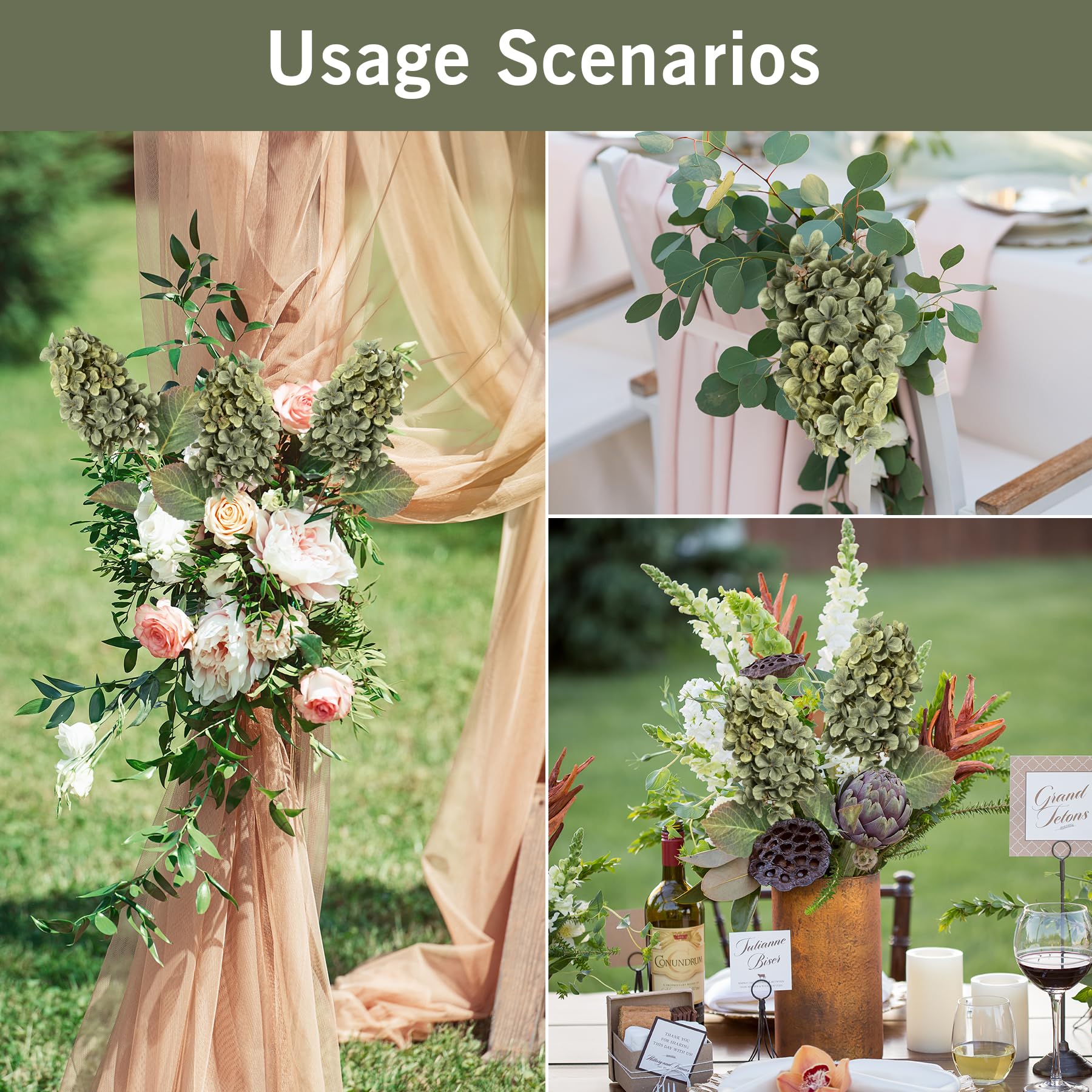 Ttranewsoo Hydrangea Artificial Flowers,Fall Hydrangeas Artificial Flowers,Blue Fake Fall Dried Hydrangea Flowers Decoration,Faux Silk Flower with Stems Winter Decor(Blue 24" 8pcs) Without Vase