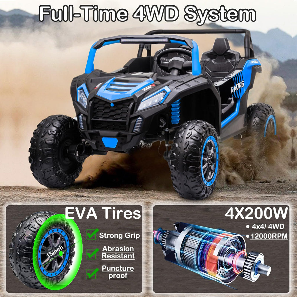 NEWQIDA XXXL 24V Ride On Toys for Big Kids UTV 2 Seater Electric Car w/Remote Control, 4WD Off-Road Side by Side, Max 220lbs, 24.8" Spacious Seat, EVA Tires, Up to 5.6 MPH, Rear Shock Absorbor, Black