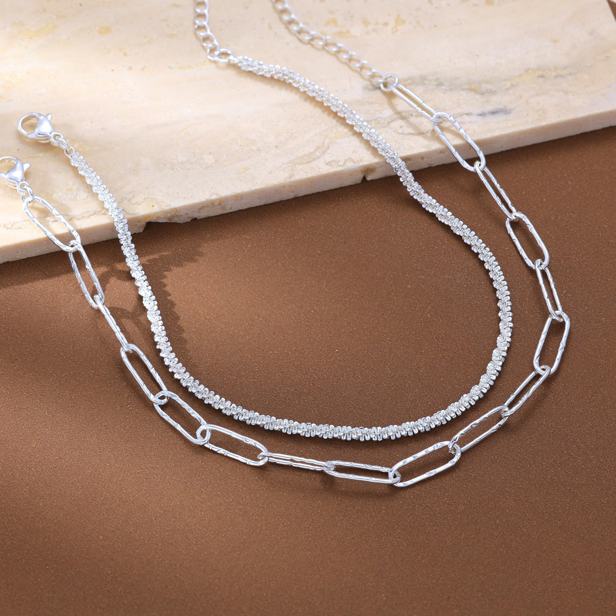 Freekiss Sterling Silver Ankle Bracelets for Women: Dainty Layered Waterproof Anklet for Women Adjustable Womens Anklet Set Stackable Figaro Beaded Cuban Link Anklets Beach Jewelry for Women