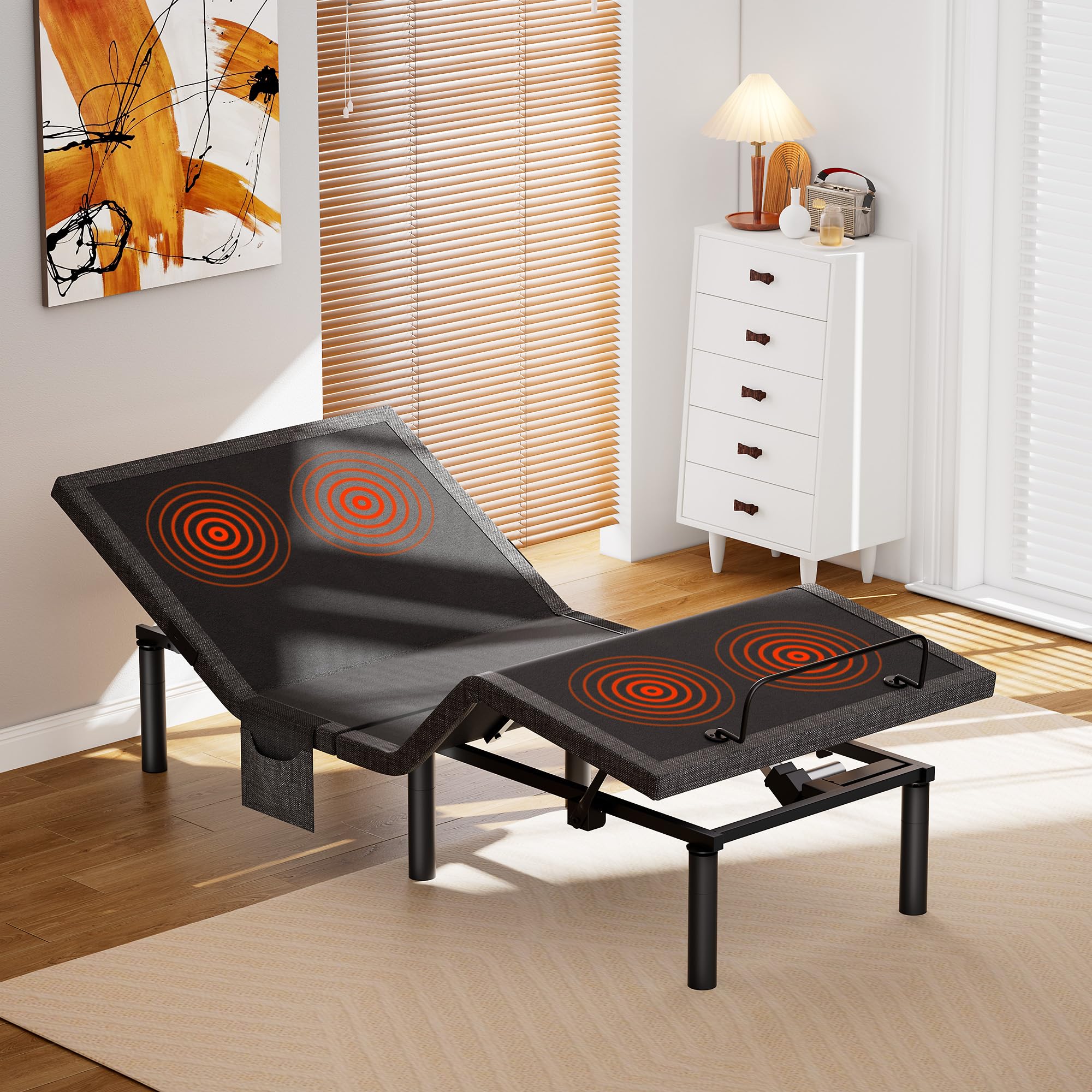 AMADA HOMEFURNISHING Adjustable Bed Frame with Massage, App-Controlled Twin XL Adjustable Bed Base with 4 USB Ports & Under-Bed LED Light, Wireless Electric Bed Frame, 4 Height Options, TXL2