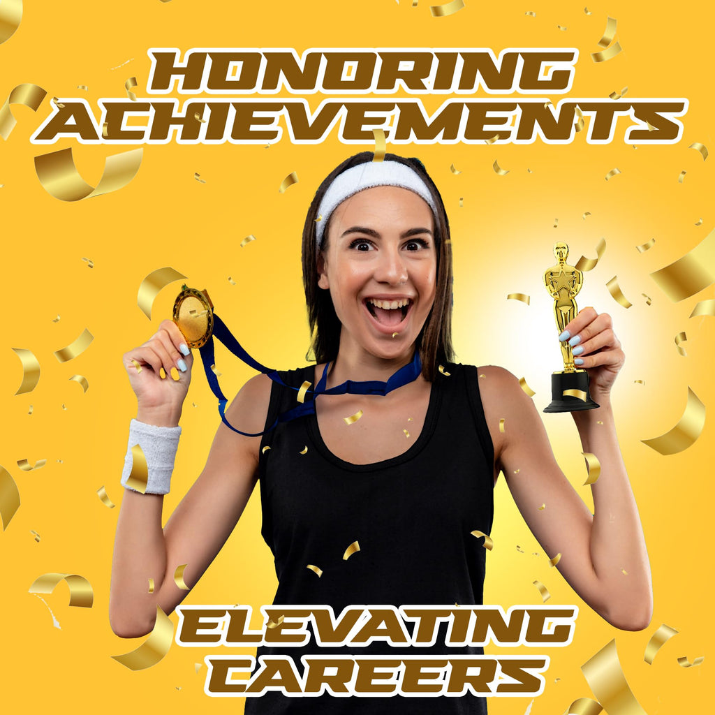 Bedwina Gold Trophy Award Mini Trophies Bulk - (Pack of 12) 6 Inch Tall Plastic Golden Statue Award, Party Themed Decorations, Winners or Appreciation Gifts Game Prizes for Adults & Kids