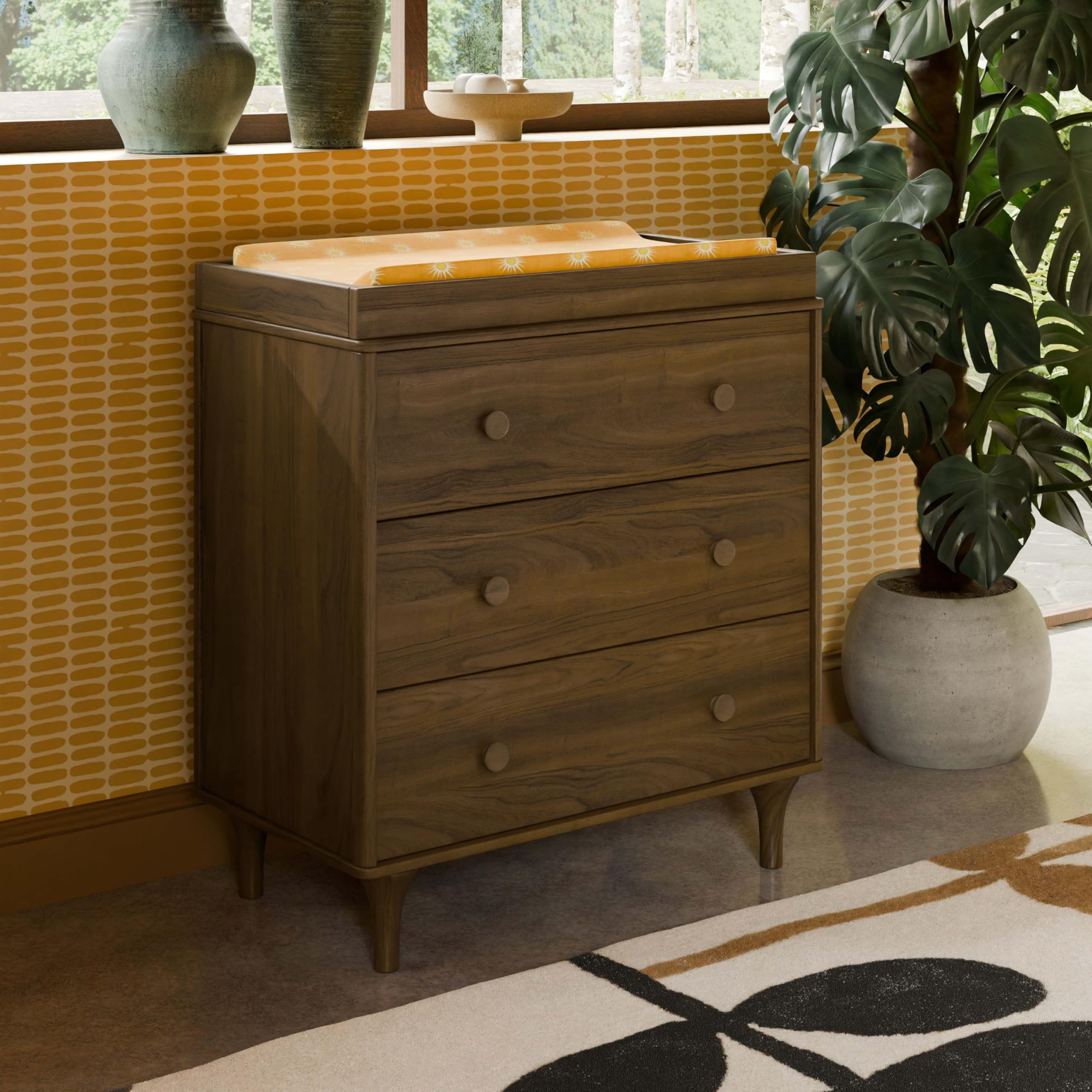 Babyletto Lolly 3-Drawer Changer Dresser with Removable Changing Tray in Natural Walnut, Greenguard Gold Certified
