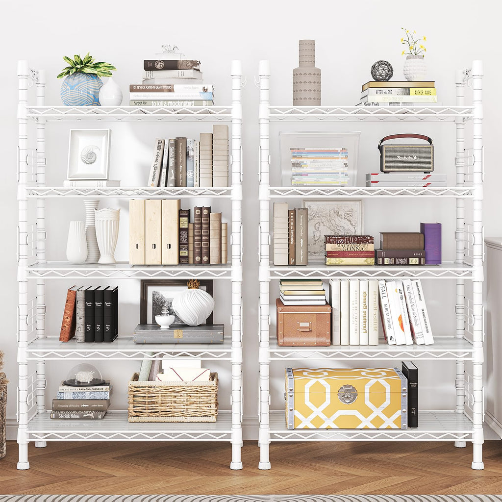 FUTASSI Metal Storage Rack, Storage Organizer Shelves for Kitchen, Bathroom, Living Room, Balcony and Garage, 5 Tiers Narrow Bookshelf, 21.2" W x 9.4" D x 59.2" H, Load 400lbs, Black