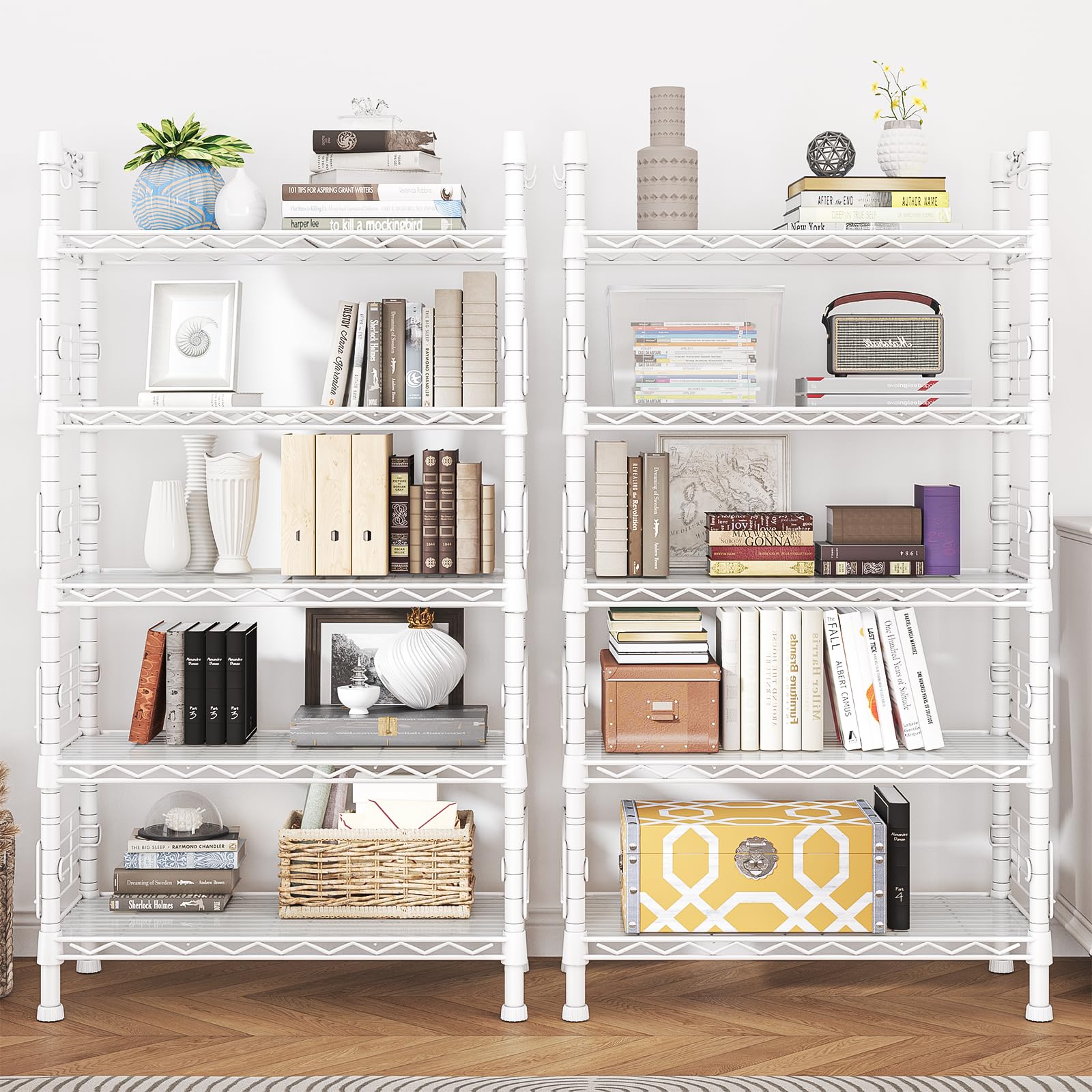 FUTASSI Metal Storage Rack, Storage Organizer Shelves for Kitchen, Bathroom, Living Room, Balcony and Garage, 5 Tiers Narrow Bookshelf, 21.2" W x 9.4" D x 59.2" H, Load 400lbs, Black