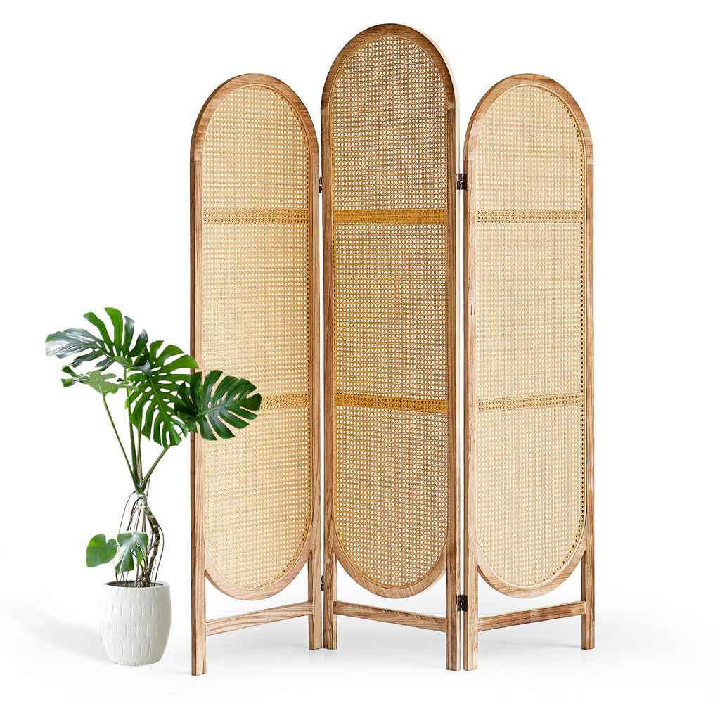 Hand-Woven Rattan Room Divider 3 Panels, 5.9 Ft Tall Wood Room Divider Panel, Partition Screen Divider Wall, Folding Privacy Screen, Wall Divider for Room Separation Home Office - Black