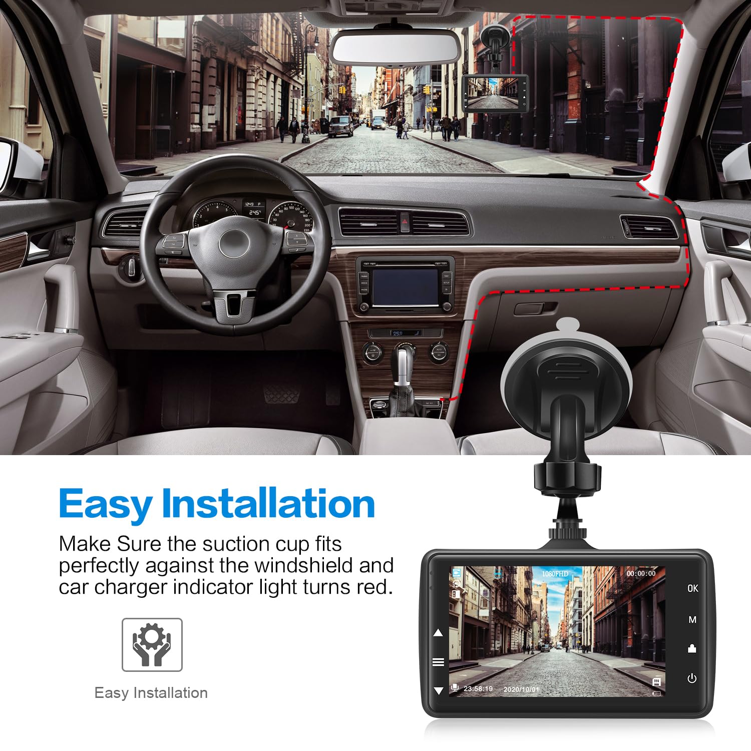 BOOGIIO Dash Cam Front and Rear with 64GB SD Card, 4K Dash Camera for Cars with APP, 5G WiFi Car Camera, Built-in G-Sensor, 170° Wide Angle, Night Vision, 24H Parking Mode,Loop Recording,3" IPS Screen