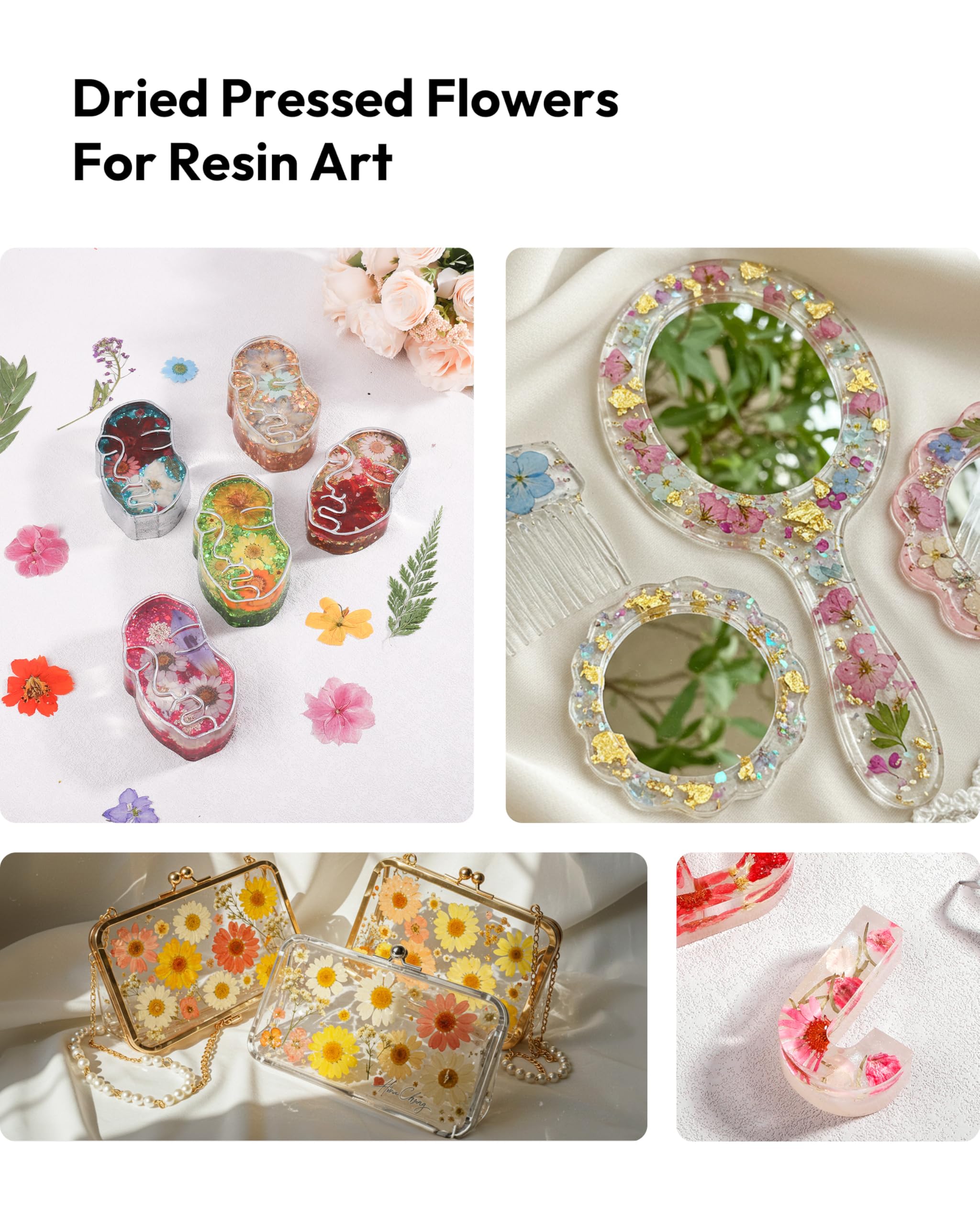 Dried Flowers, Resiners 58Pcs Pressed Flowers for Craft Pink Real Natural Dried Flowers Dry Leaves Kit for DIY Making Crafts Resin Soap Candle Scrapbook Supplies Card Making Jewelry