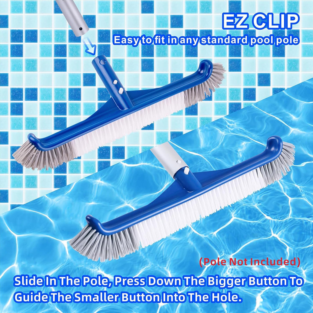 POOLAZA Pool Brush, 17.5'' Pool Brush Head for Inground Pools & Above-Ground Pools, Durable Pool Scrub Brush Fit Standard Pool Pole, Enhanced Pool Brushes for Cleaning Pool Walls with Curved Ends