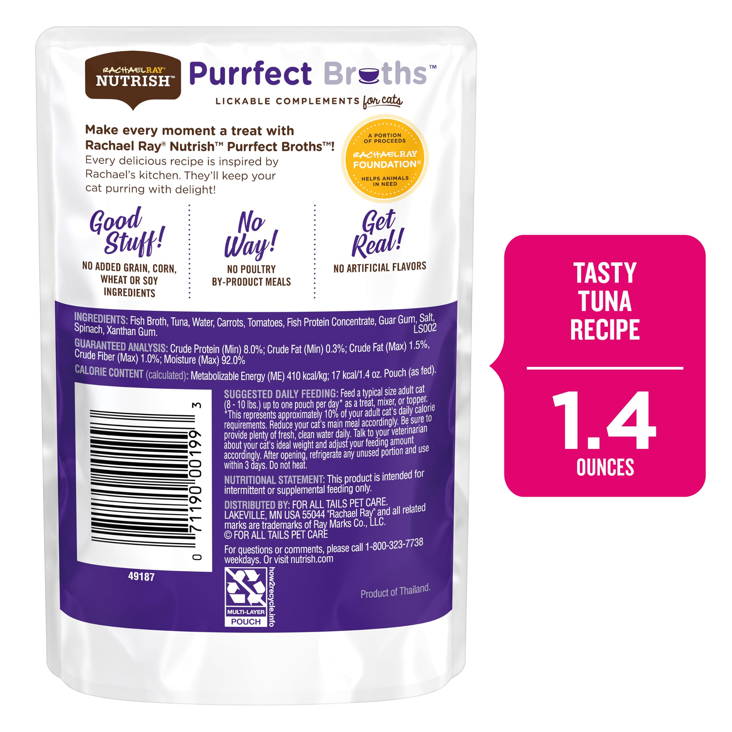 Nutrish Rachael Ray Purrfect Broths Classic Chicken Recipe, Lickable Complements for Cats, 1.4 oz. Pouch, 24 Count