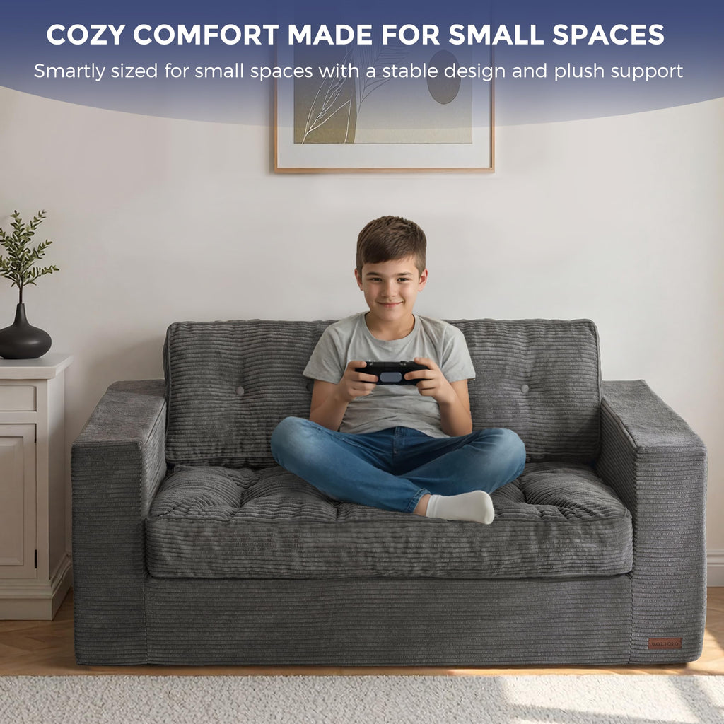 MAXYOYO 3 Seater Sofa Couch for Living Room, Tufted Boneless Couch Sofa Couch, Comfy Bubbled Bean Bag Chair for Apartment, No Assembly Needed, Beige