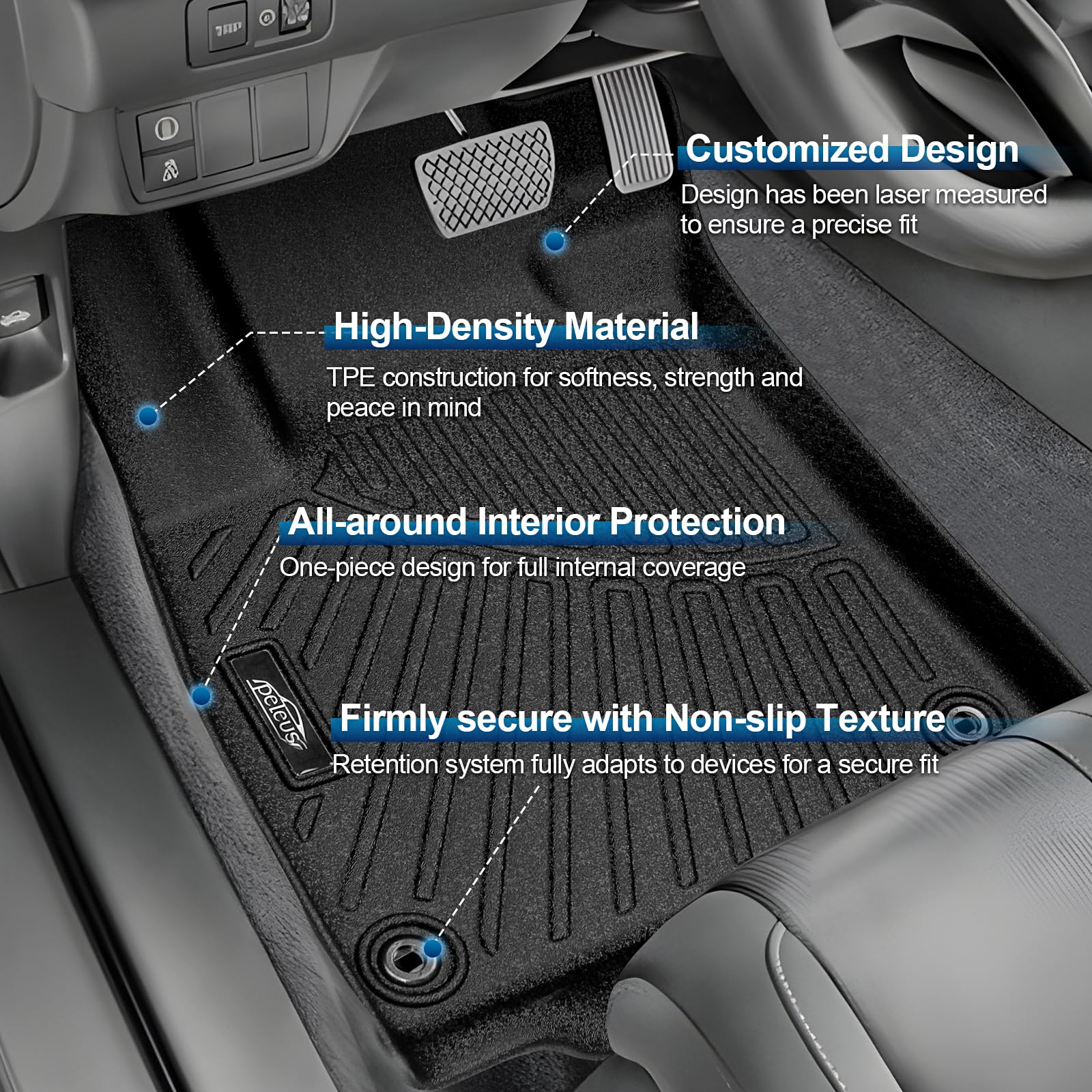 PELEUS Floor Mats for Toyota 4Runner 2003-2009 (4th Gen), All Weather Custom Fit Car Mats & Cargo Liner Set, Odorless TPE Heavy Duty Protection Accessories, Black (Only 5-Seat Models)