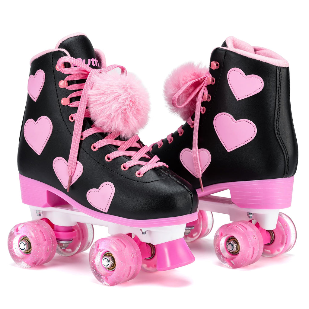 Ruthfot Women's and Girl's Classic Roller Skates with Light up Wheels and Love Heart Pattern, High-top PU Leather Rollerskates…