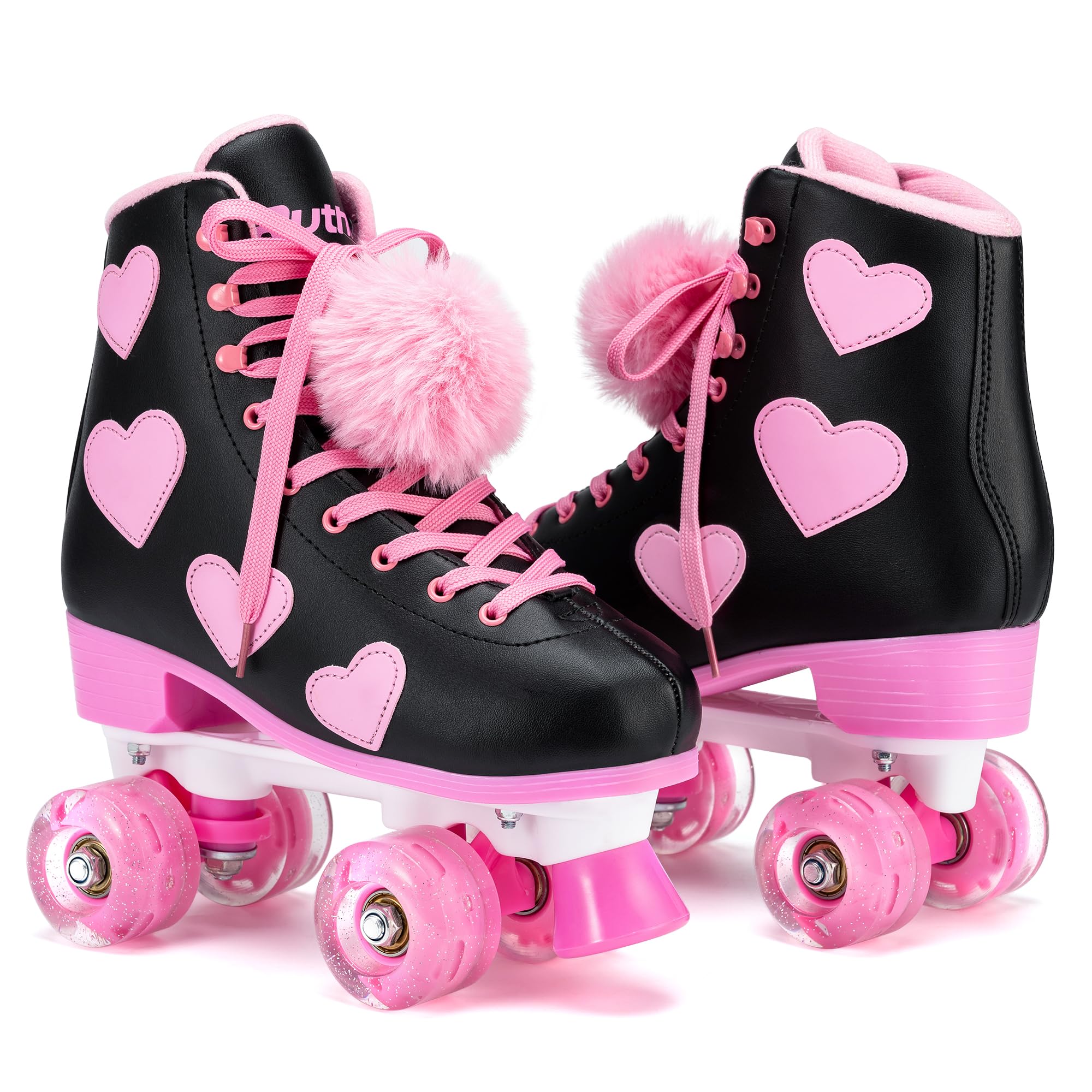Ruthfot Women's and Girl's Classic Roller Skates with Light up Wheels and Love Heart Pattern, High-top PU Leather Rollerskates…