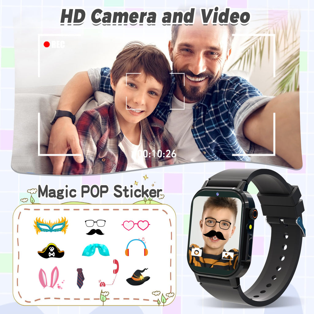 Kids Smart Watch Boys, Kids Game Smart Watch with 32 Games HD Touch Screen Video Camera Music Player Audiobooks Pedometer Flashlight Alarm Clock 12/24 hr, Toys Gift for 3-12 Years Old Boys Girls