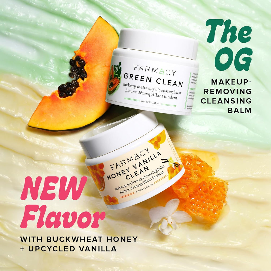 Farmacy Makeup Remover Cleansing Balm - Honey Vanilla Waterproof Makeup Remover Balm + Oil Cleanser for Face - Gently Melts Make Up + SPF - Hydrates + Softens Skin with Honey + Papaya (100ml)