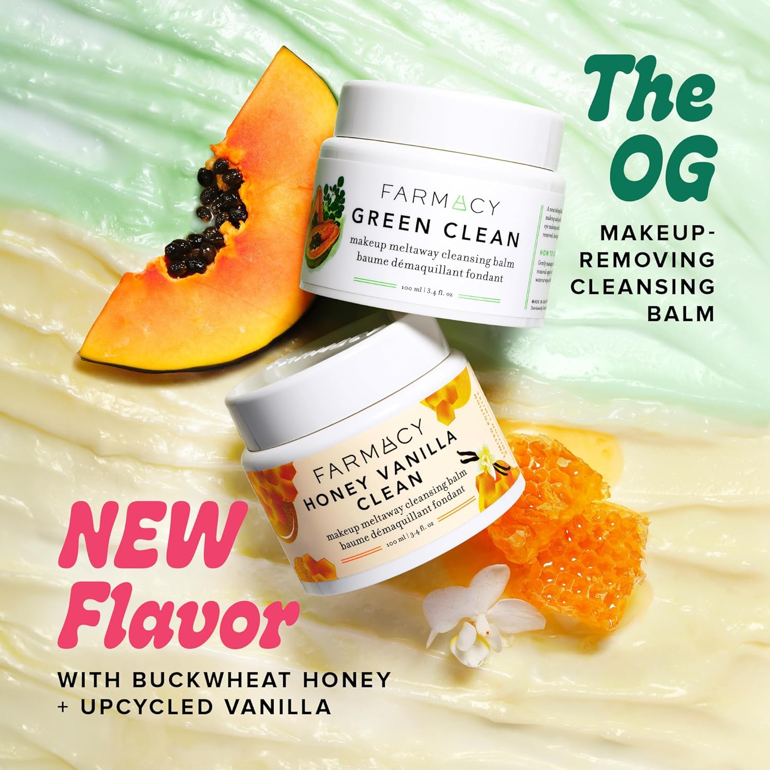 Farmacy Makeup Remover Cleansing Balm - Honey Vanilla Waterproof Makeup Remover Balm + Oil Cleanser for Face - Gently Melts Make Up + SPF - Hydrates + Softens Skin with Honey + Papaya (100ml)