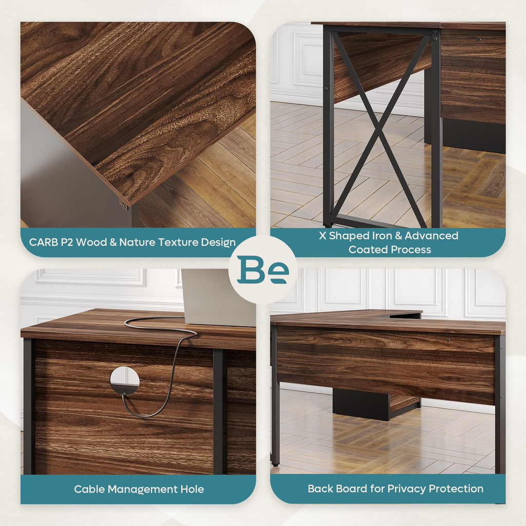 Bestier L Shaped Standing Desk with Lift Top, 55"x55" Standing Corner Desk for Home Office, Computer Desk with Reversible File Drawer and Monitor Stand, Grey Wash