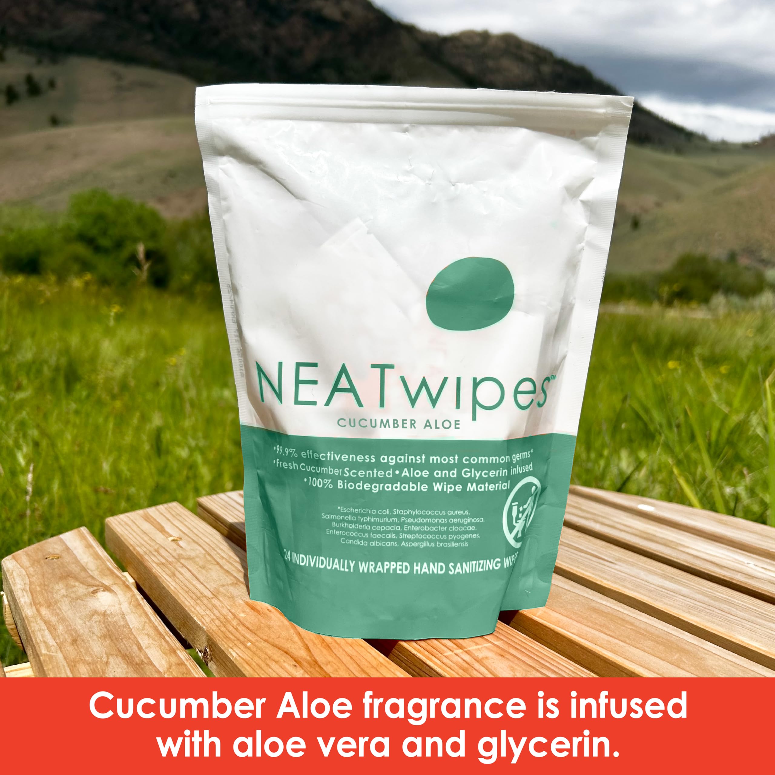 NEATwipes Hand Sanitizing Wipes | Travel Size | Disposable Wet Wipe & Biodegradable | Fresh Citrus Essential Oil | Soothing Aloe Vera | 24 Individually Wrapped Wipes