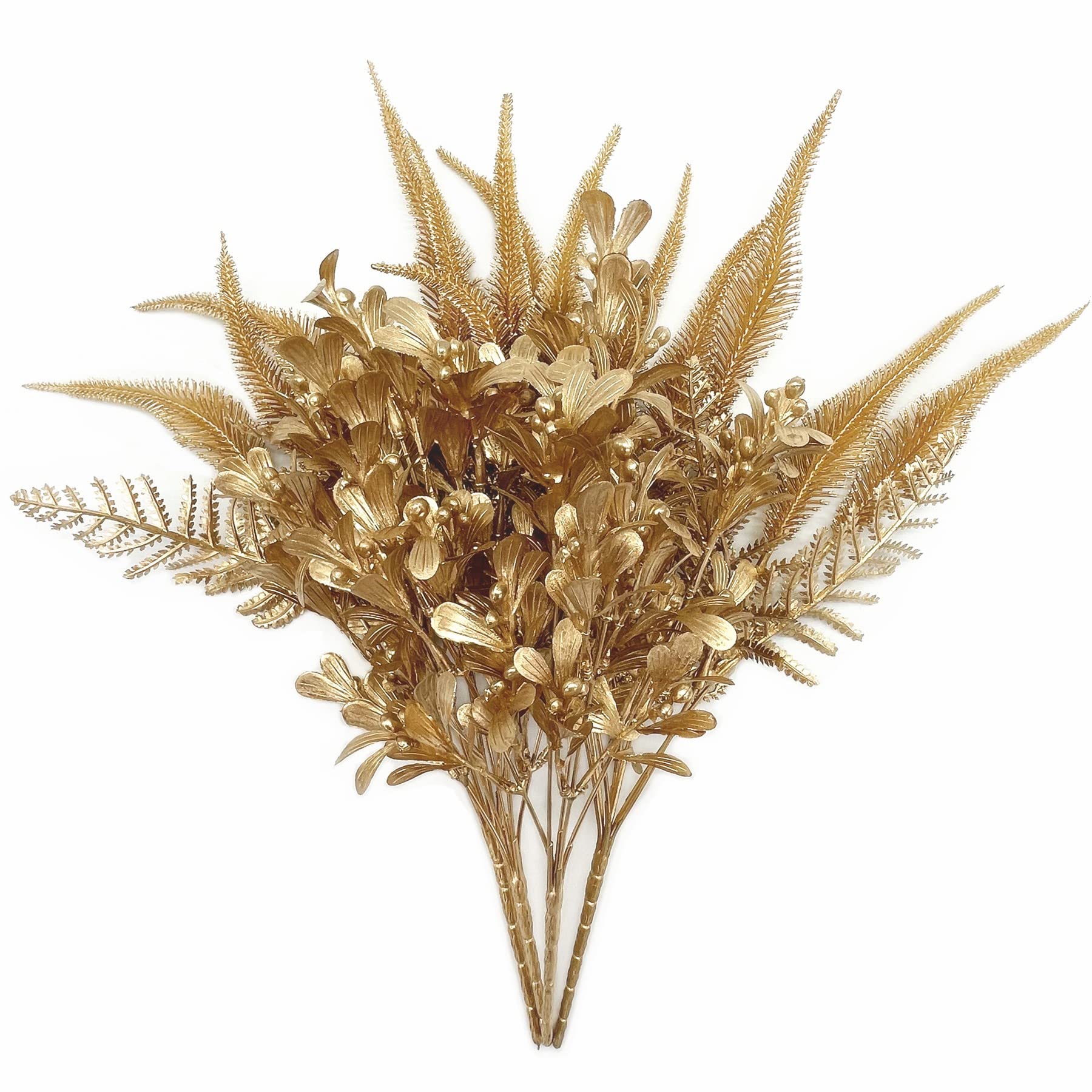 Christmas Decor Artificial Plants, PASYOU Gold Fake Antlers Plastic Grass Shrubs Leaves Indoor Outdoor Home Garden Party Hotel Verandah Wedding Event Faux DIY Decoration - 30 Inch Golden 2 Bunches