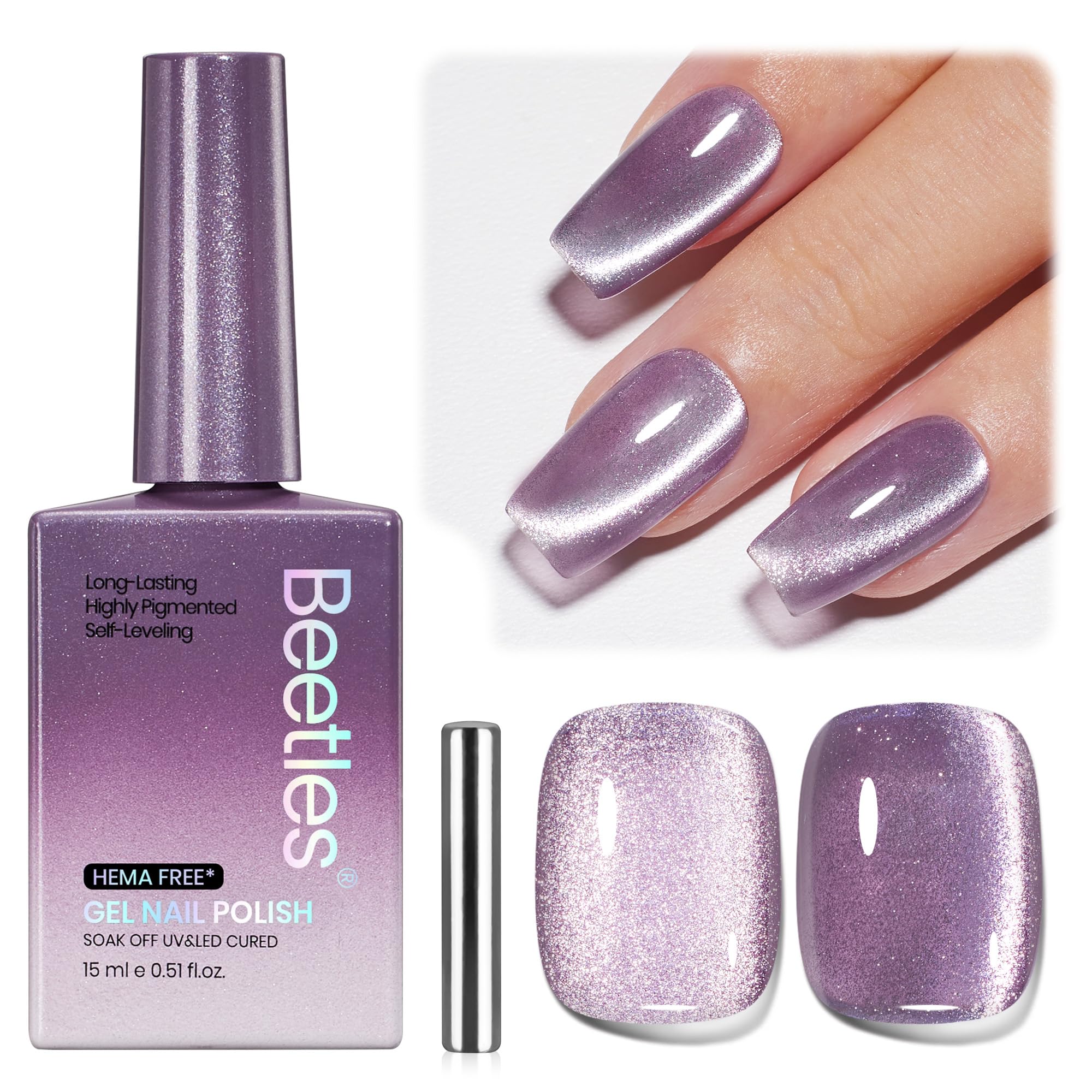 Beetles Star Cascade Silver Cat Eye Gel Nail Polish - 15ML Christmas Silver Glitter Cat Eye Gel Polish with Magnet Soak Off UV Velvet Nail Polish Salon DIY Manicure Winter Gift for Women