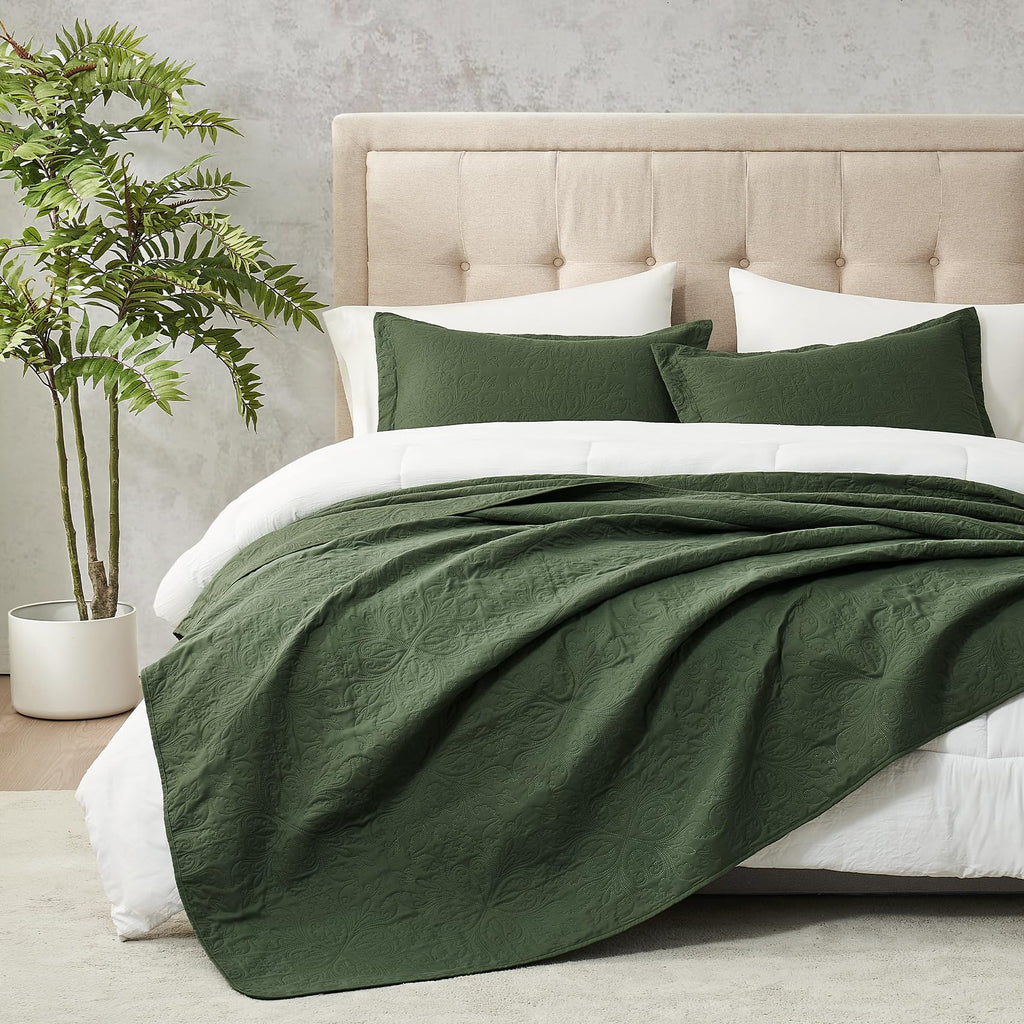 Hansleep Black Quilt Twin Size - Damask Ultrasonic All Season Bedspread Twin, Soft Lightweight Coverlet Bedding Set, 2 Pieces (1 Quilt, 1 Pillow Sham)