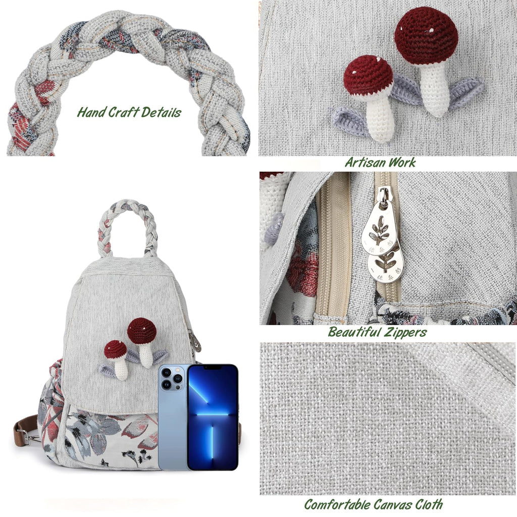 Ladys Convertible Sling Bag, Hand Craft Artisan Purse, Girls Beautiful Canvas Premium Casual Day Mini Backpack for Women (Flower Bee)