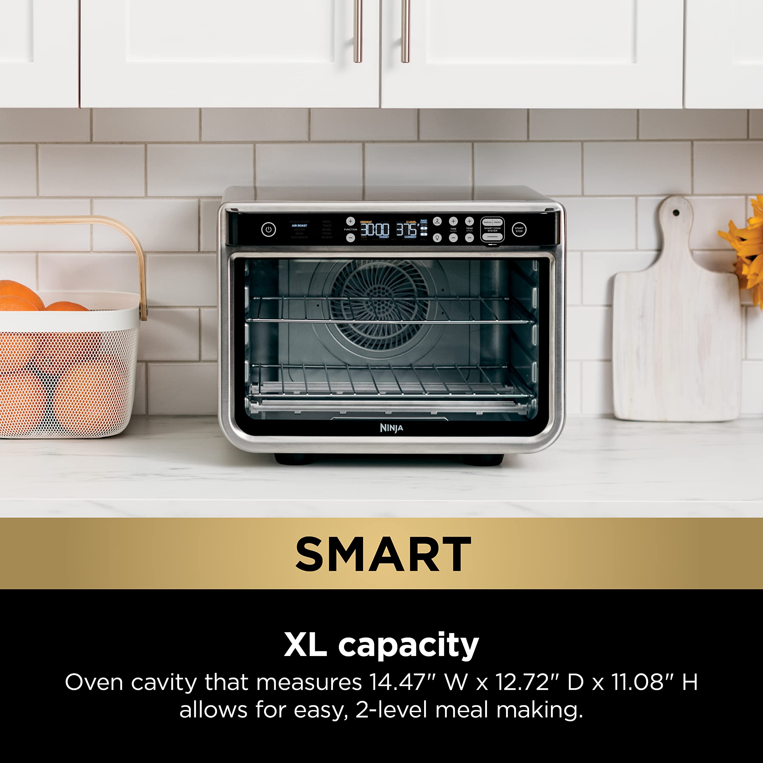 Ninja DT251 Foodi 10-in-1 Smart XL Air Fry Oven, Bake, Broil, Toast, Air Fry, Roast, Digital Toaster, Smart Thermometer, True Surround Convection up to 450°F, includes 6 trays & Recipe Guide, Silver