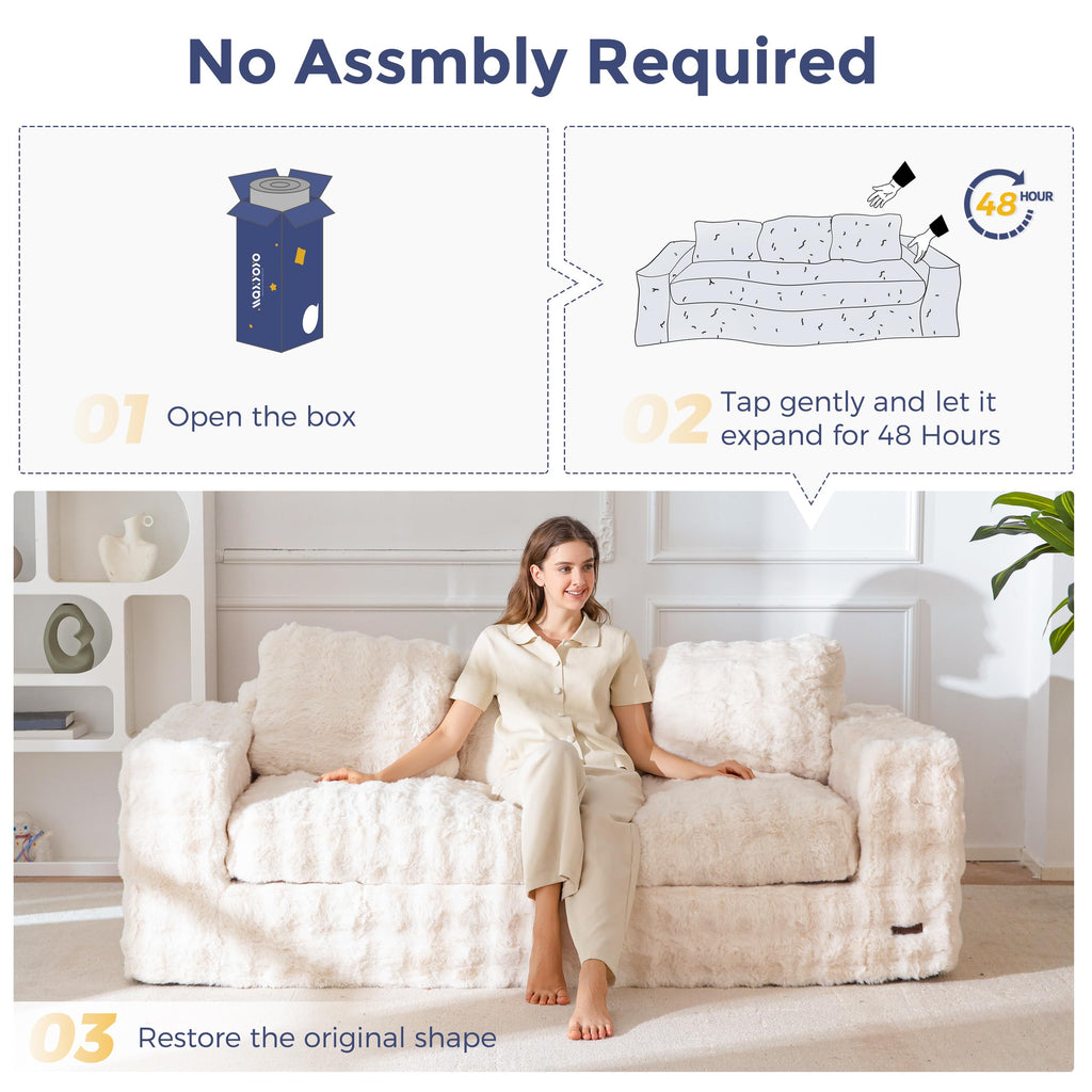 MAXYOYO 3 Seater Sofa Couch for Living Room, Tufted Boneless Couch Sofa Couch, Comfy Bubbled Bean Bag Chair for Apartment, No Assembly Needed, Beige