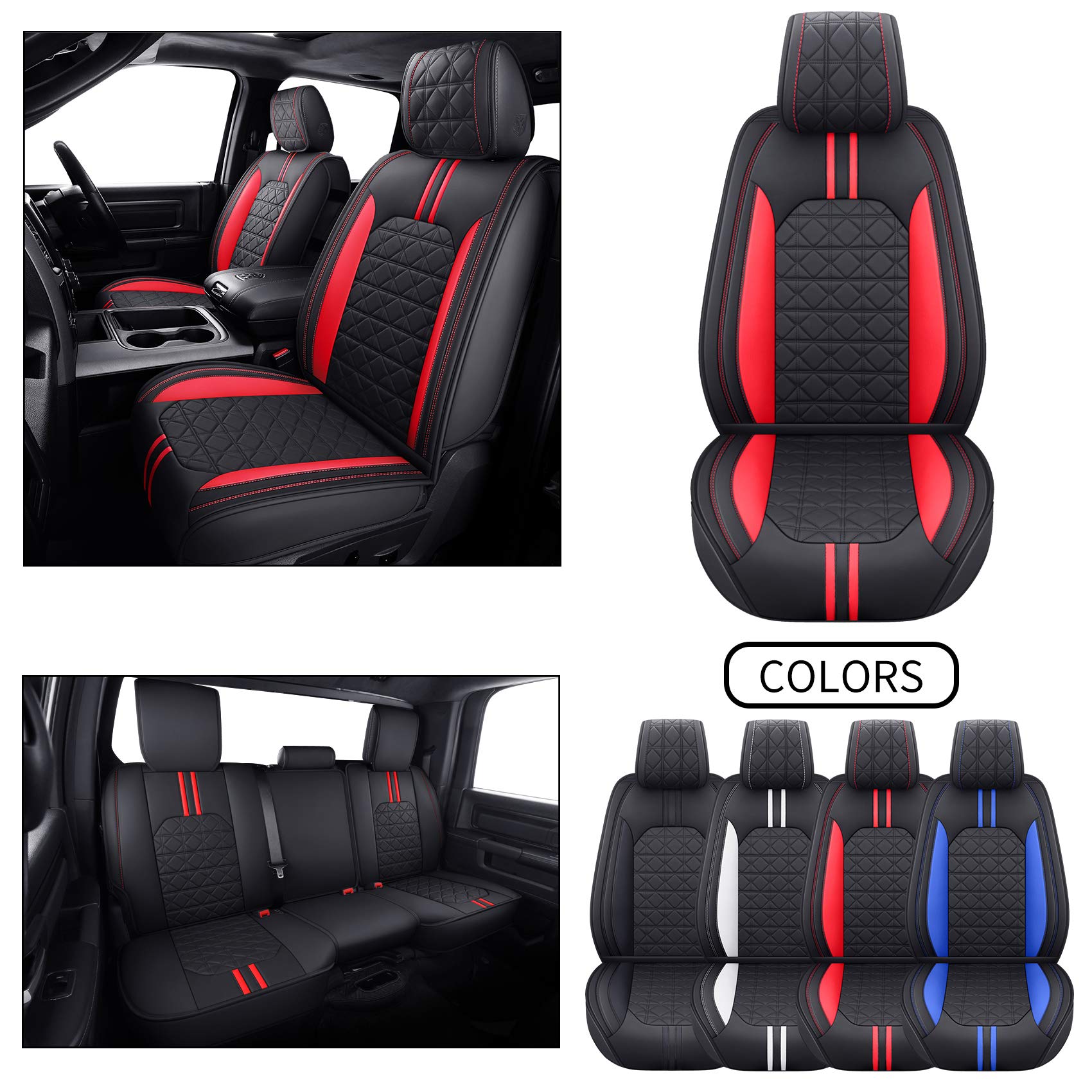 YIERTAI Dodge RAM Seat Covers Fit for 2009-2023 2024 2025 2026 1500/2500/3500HD Pickup Front Seats Only Crew Double Cab Quad Cab Waterproof Leather Seat Covers(2 PCS Front only/Black)