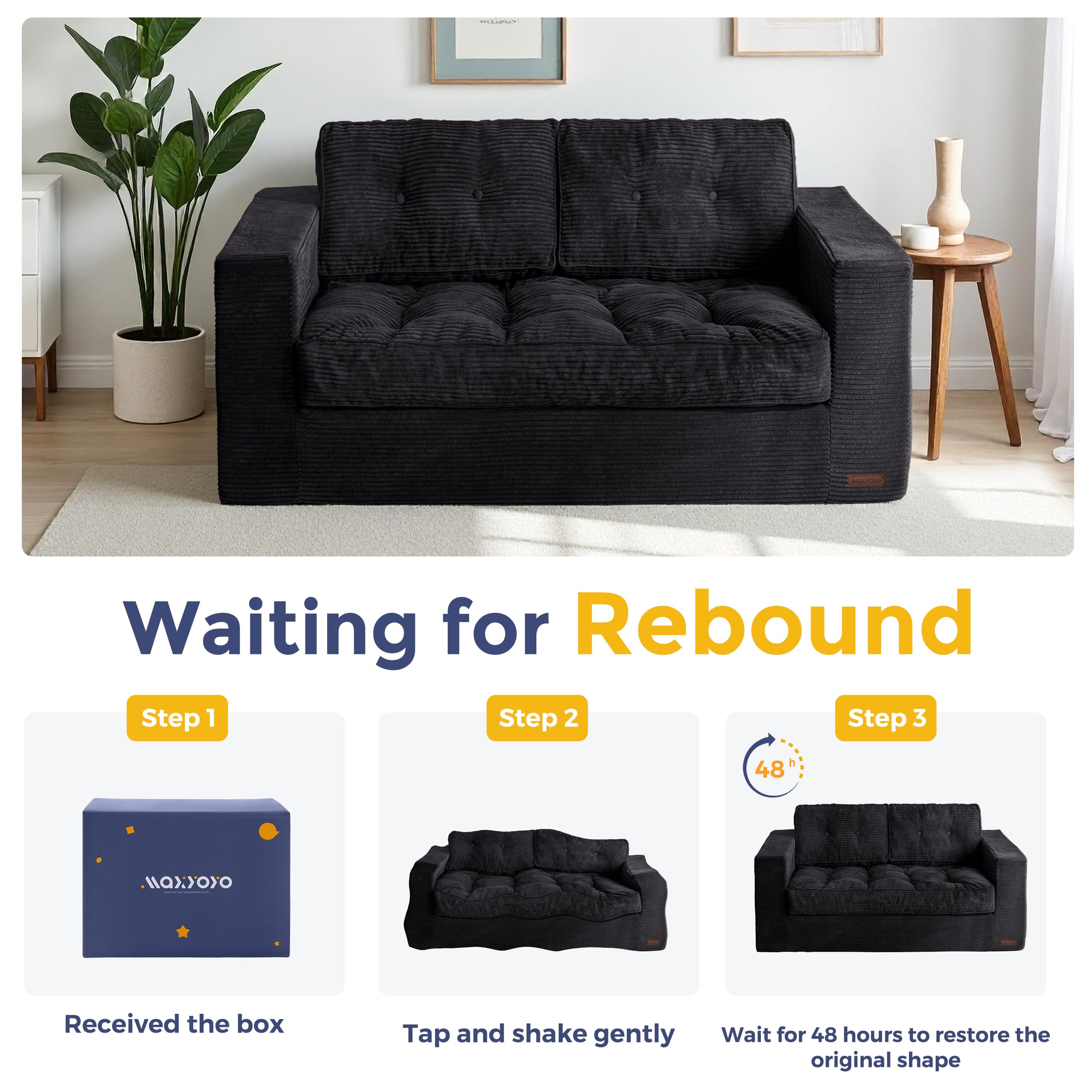 MAXYOYO 3 Seater Sofa Couch for Living Room, Tufted Boneless Couch Sofa Couch, Comfy Bubbled Bean Bag Chair for Apartment, No Assembly Needed, Beige