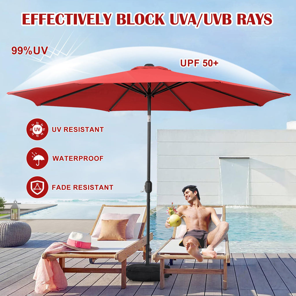 Sundale Outdoor 9FT Patio Umbrella with Sand Bag Umbrella Base, Outdoor Umbrella with Tilt and Crank, Beige