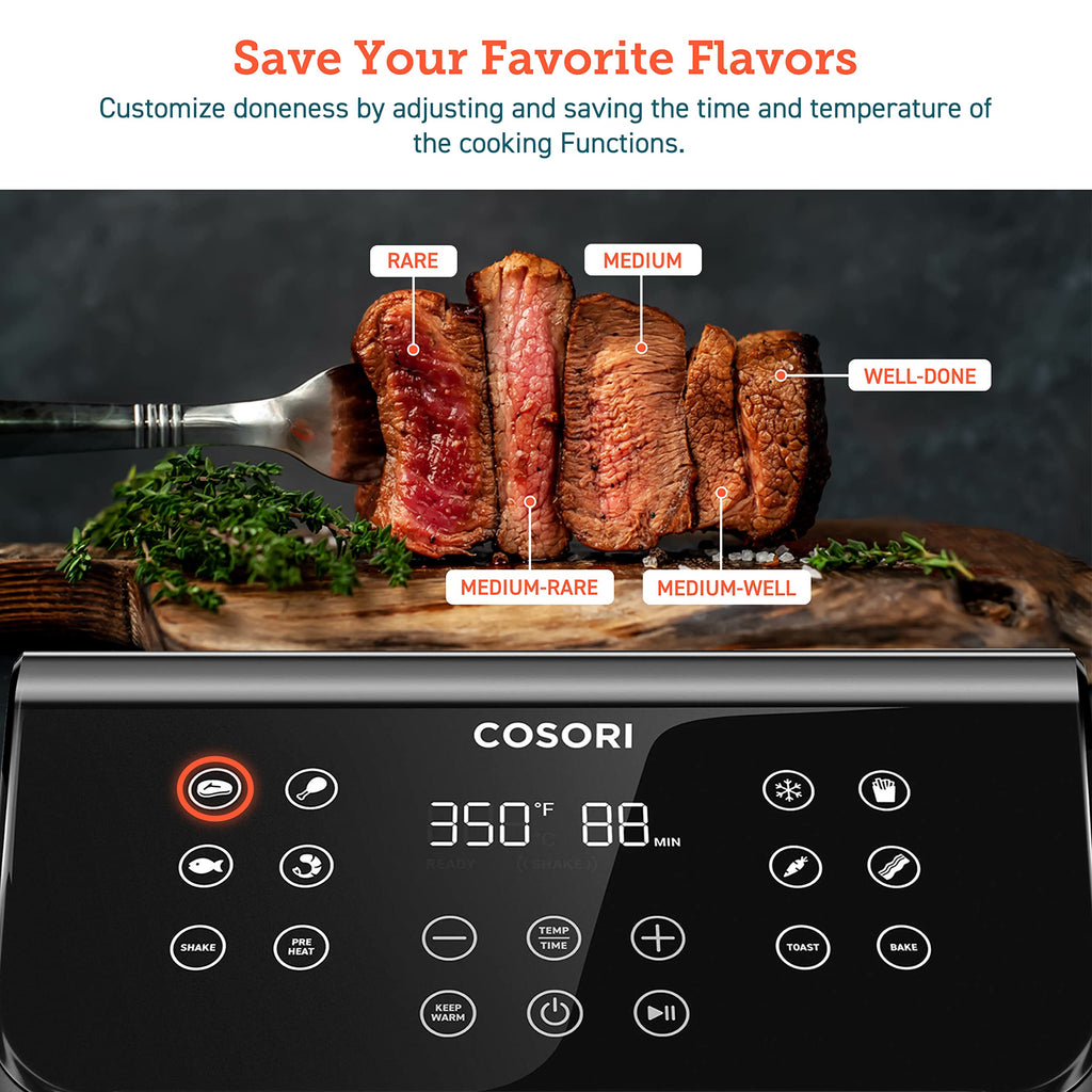 Cosori 12-in-1 Air Fryer 5.8QT, Toast, Bake, Nutrition Facts for 100+ In-App Recipes, AdaptIQ Tech Fast Cook, for Main & Side Dishes, Snacks, Leftovers, Detachable Square Basket, Dishwasher Safe