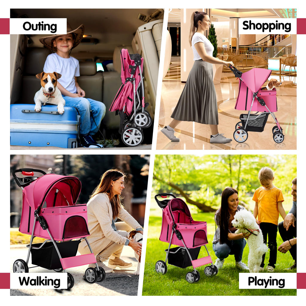 Pet Stroller, 4 Wheels Pet Strolling Cart for Medium/Small Dogs and Cats, Foldable Cat Jogger/Dog Stroller with Cup Holder, Storage Basket, Breathable Mesh, All-Season Pet Carrier, Black