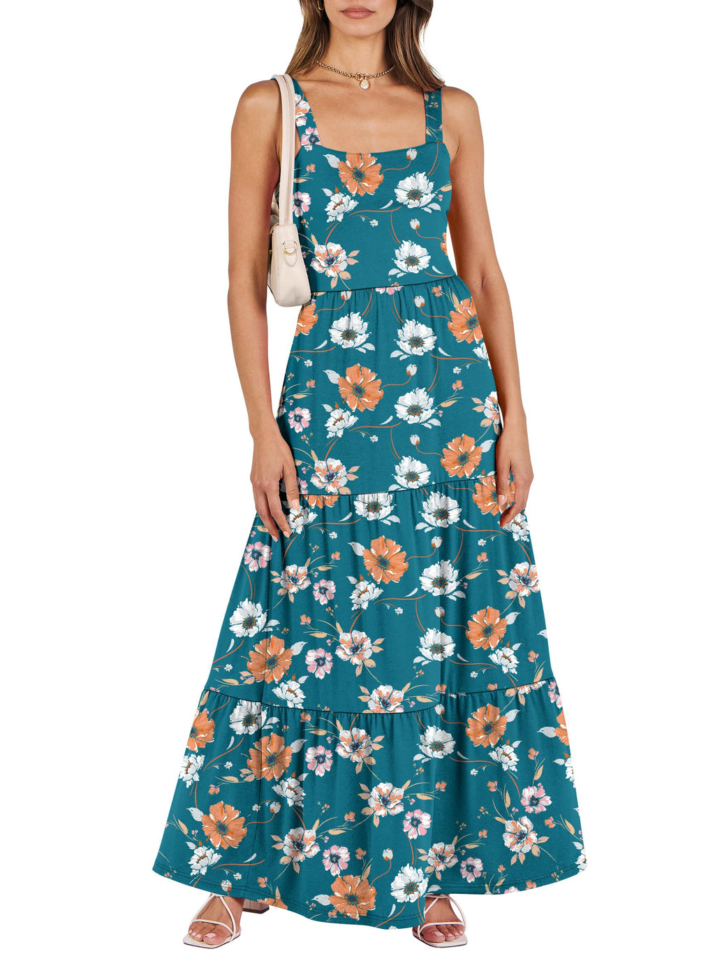 ANRABESS Women's Summer Casual Long Maxi Beach Vacation Dresses Sleeveless Square Neck Flowy Tiered Sun Dress with Pockets