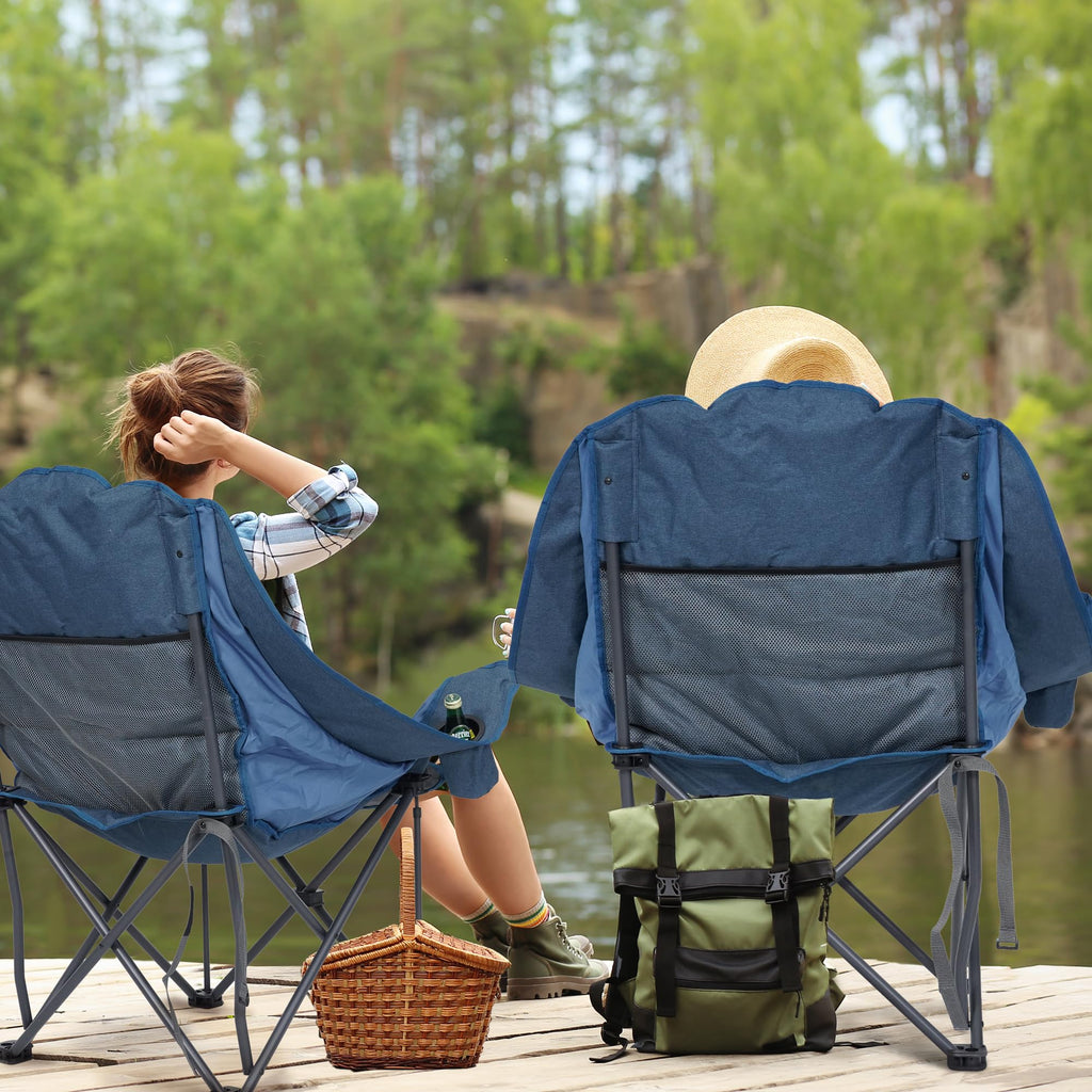 Double Camping Chair Heavy Duty Oversized Padded Loveseat for Adults 2 Person Outdoor Portable Camping Chairs for Lawn, Backyard, Fishing, Trip, Support 600lbs, Grey